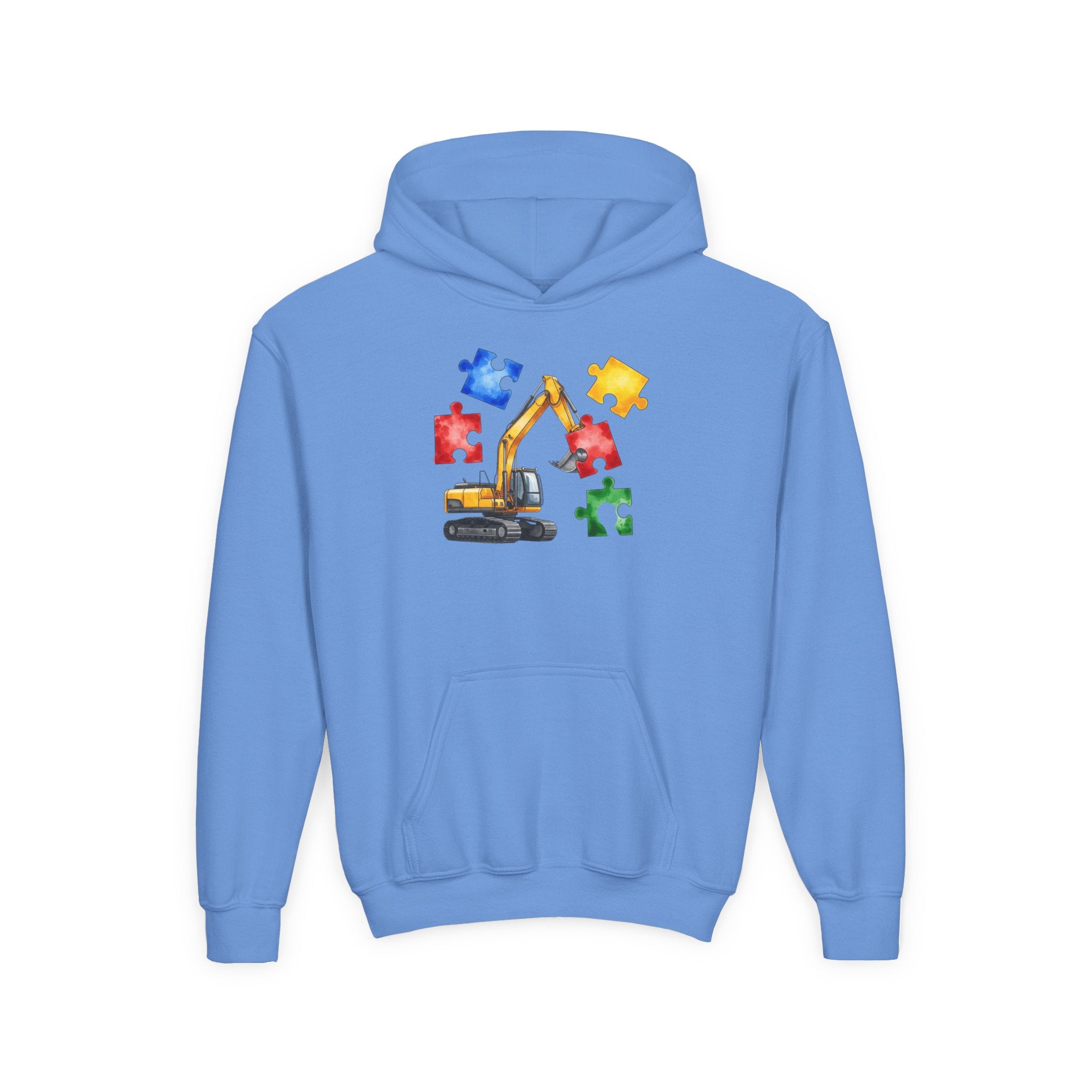 Kids Excavator Puzzle Hoodie - Autism Awareness Construction Sweatshirt