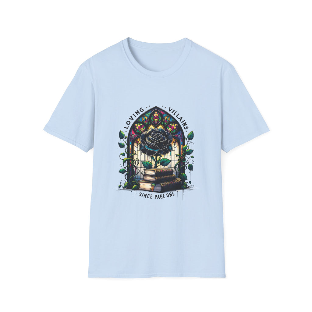 Loving Villains Rose Window T-Shirt — Gothic Floral 'Since Page One' Tee