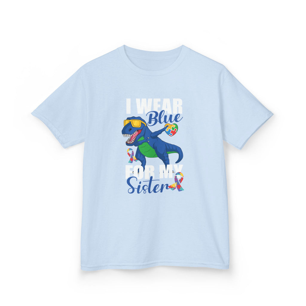 Kids T‑Shirt — "Blue Sister" Rainbow Autism Awareness Dino Tee