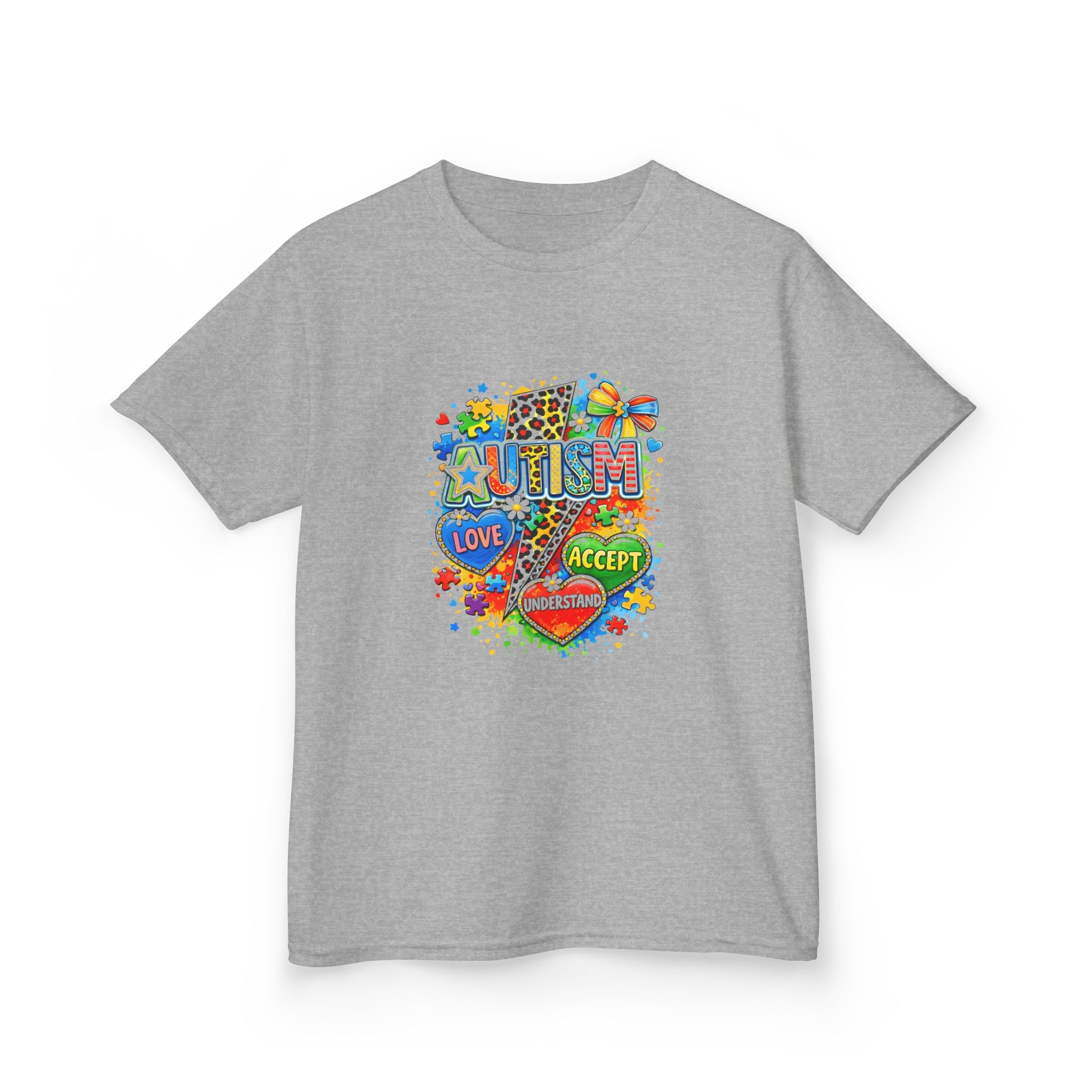 Kids Tee — Colorful Pride & Love Heart Graphic (Love, Accept, Understand)