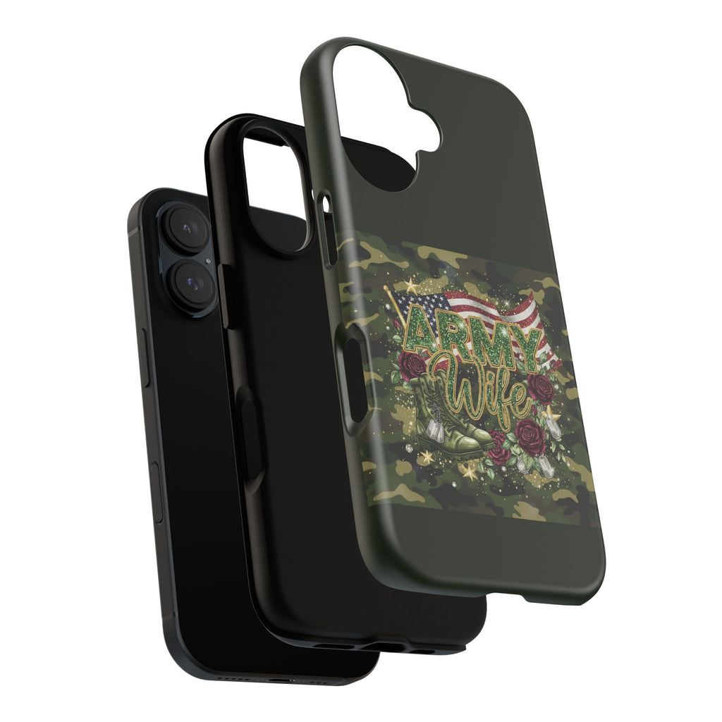 Army Wife Tough Phone Case — Camo Flag Design with Roses