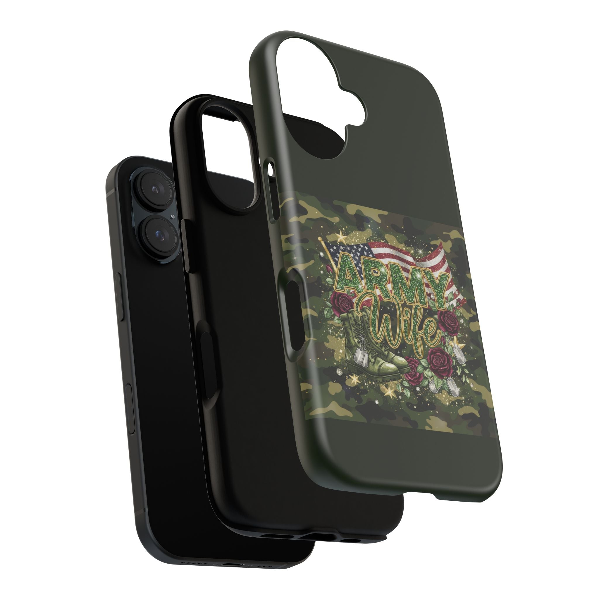 Army Wife Tough Phone Case — Camo Flag Design with Roses