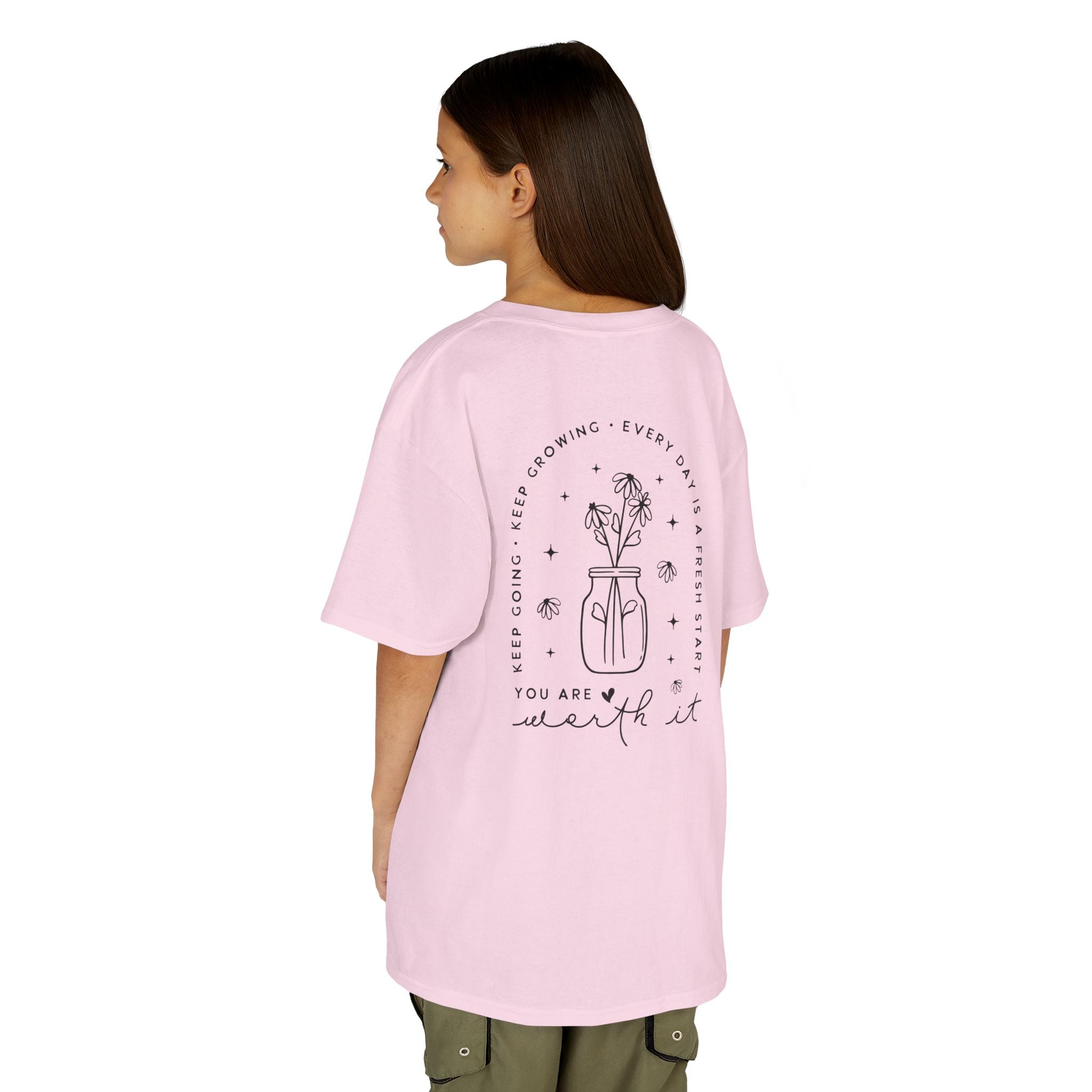 Kids Tee — “You Are Worth It” Minimal Floral Comfort Shirt