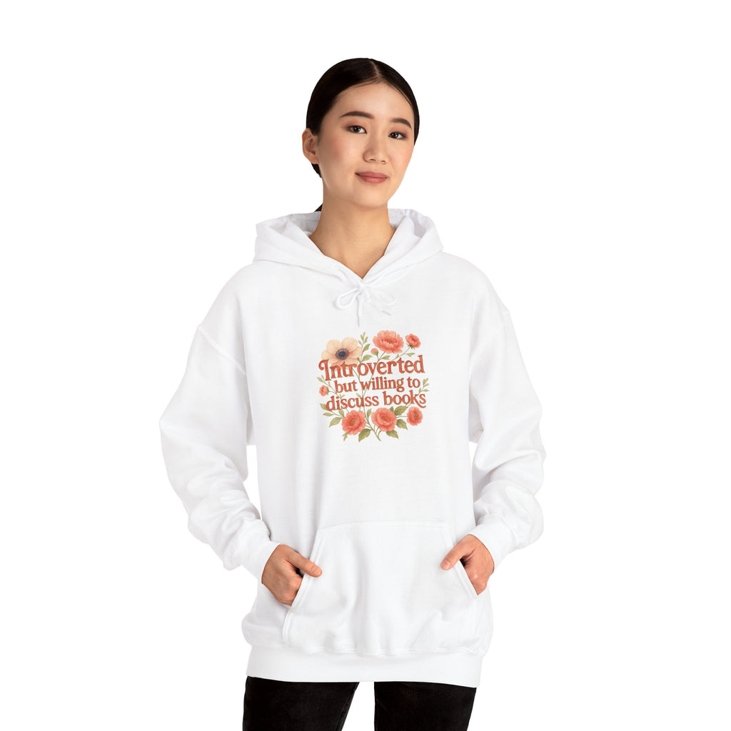 Hoodie — "Introverted but Willing to Discuss Books" Floral Reading Sweatshirt