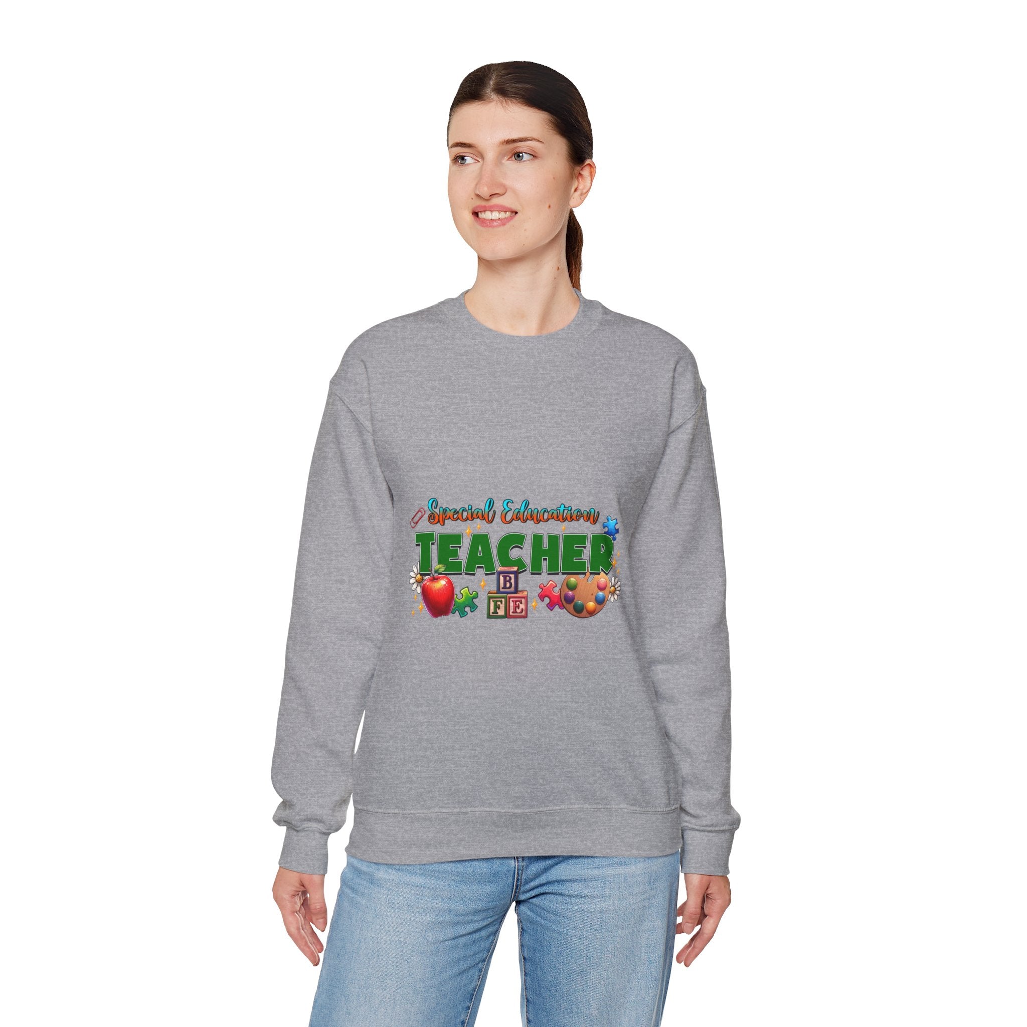 Special Education Teacher Crewneck Sweatshirt — Cute Apple & Classroom Icons
