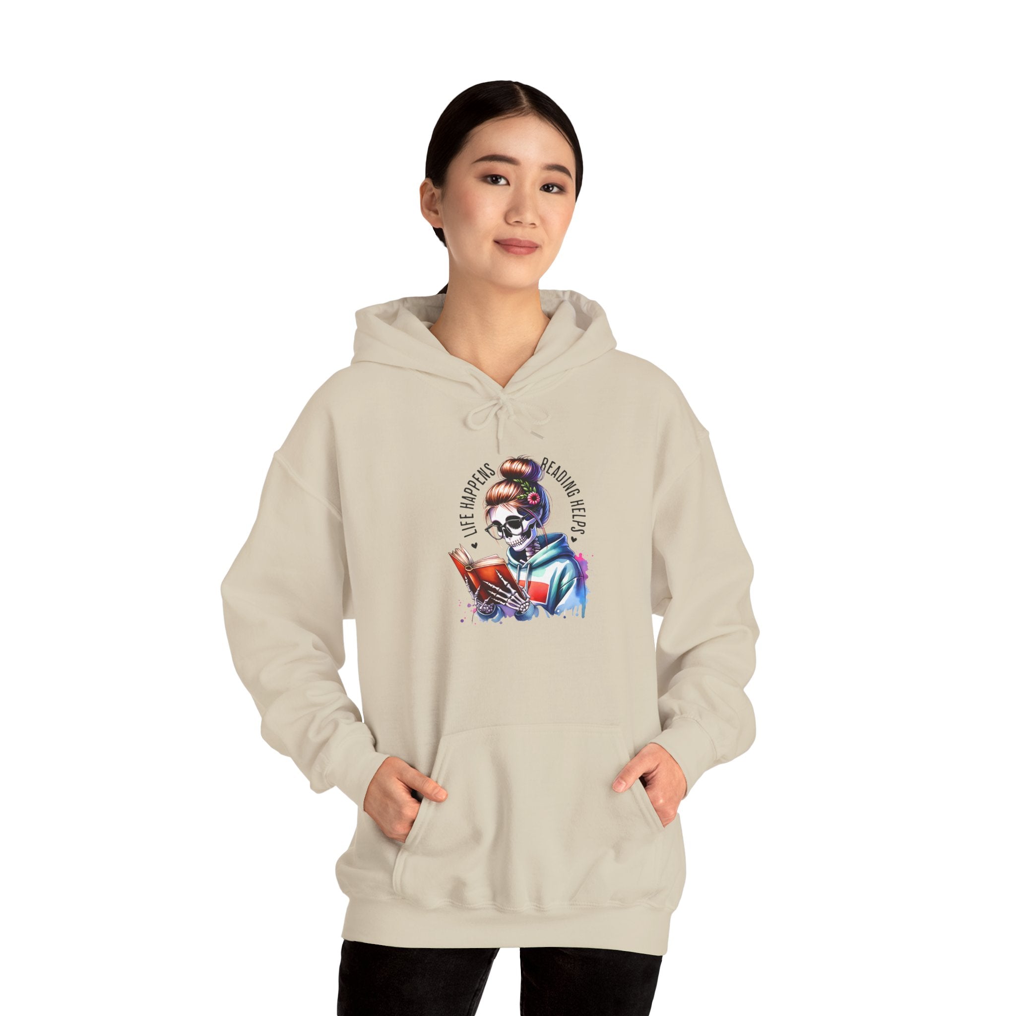 Hoodie - 'Eat, Sleep, Read, Repeat' Skeleton Reader Graphic Hoodie