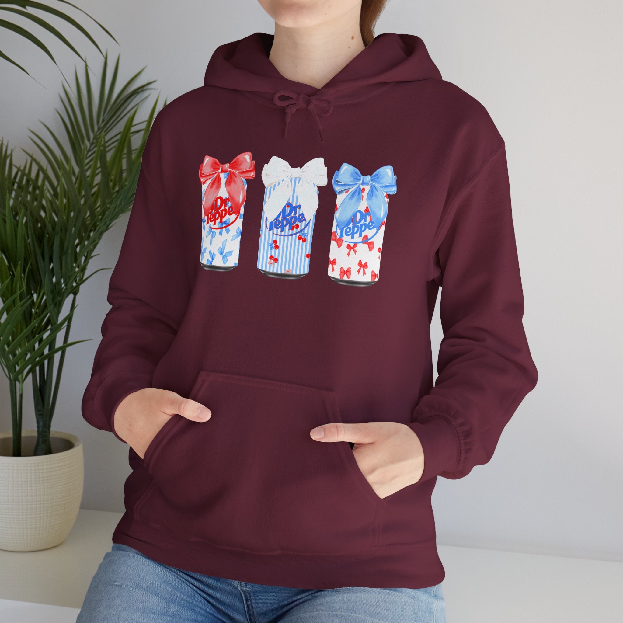 Gift Box Trio Hoodie - Red White Blue Ribbon Holiday Sweatshirt