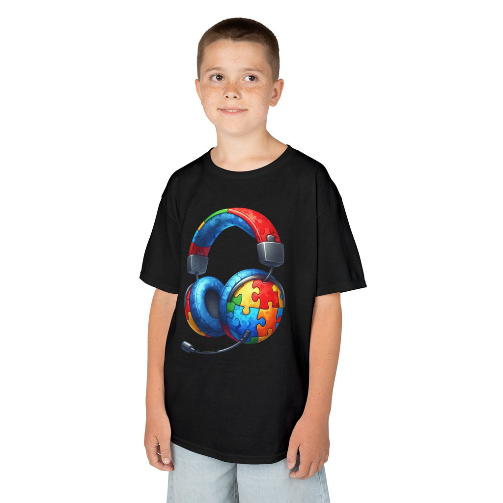 Kids Headset T‑Shirt with Puzzle Autism Awareness Design