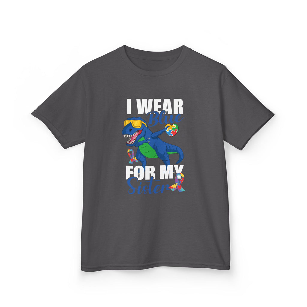 Kids T‑Shirt — "Blue Sister" Rainbow Autism Awareness Dino Tee