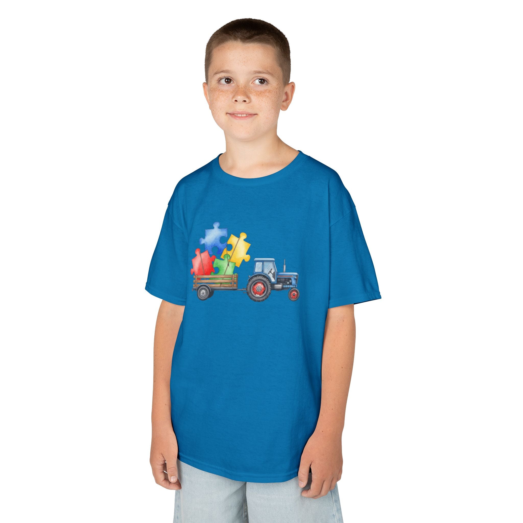 Kids Tractor with Puzzle Pieces T-Shirt — Autism Awareness Farm Tee