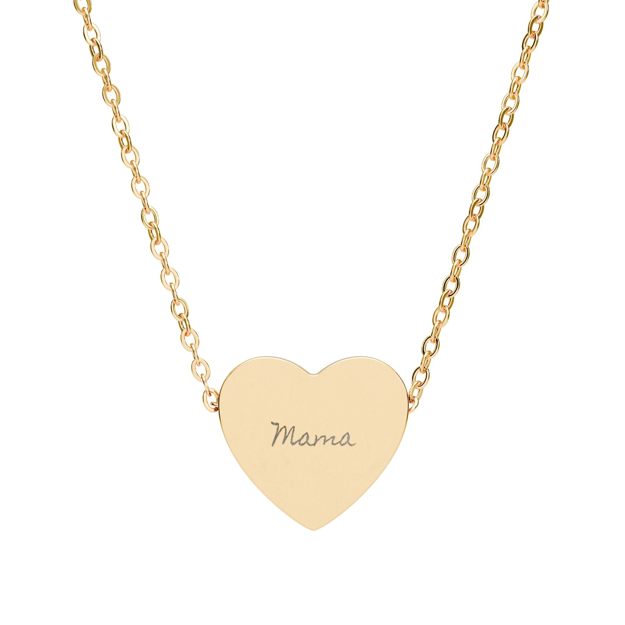 Engraved Heart Necklace — Personalized "Mama" Pendant in Silver or Rose Gold