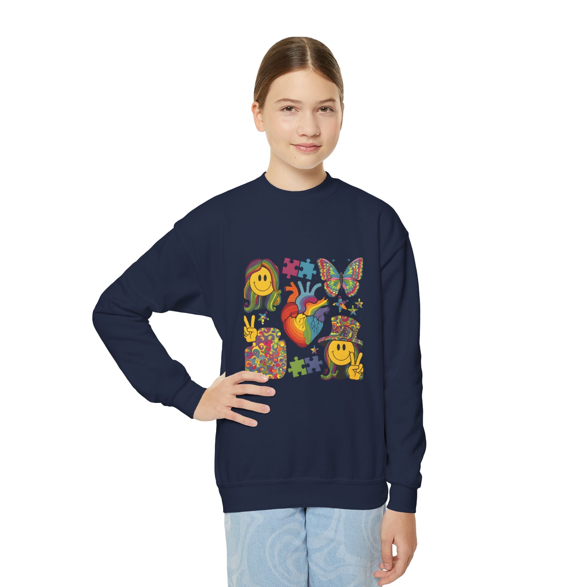 Youth Heart & Smiley Puzzle Crewneck Sweatshirt