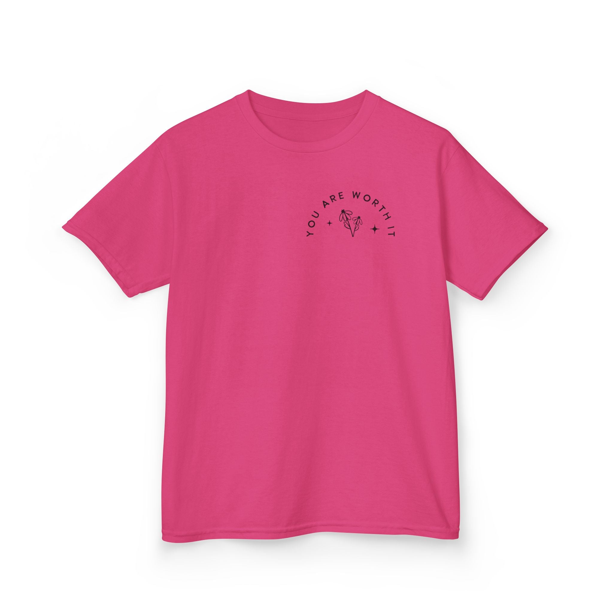 Kids Tee — “You Are Worth It” Minimal Floral Comfort Shirt