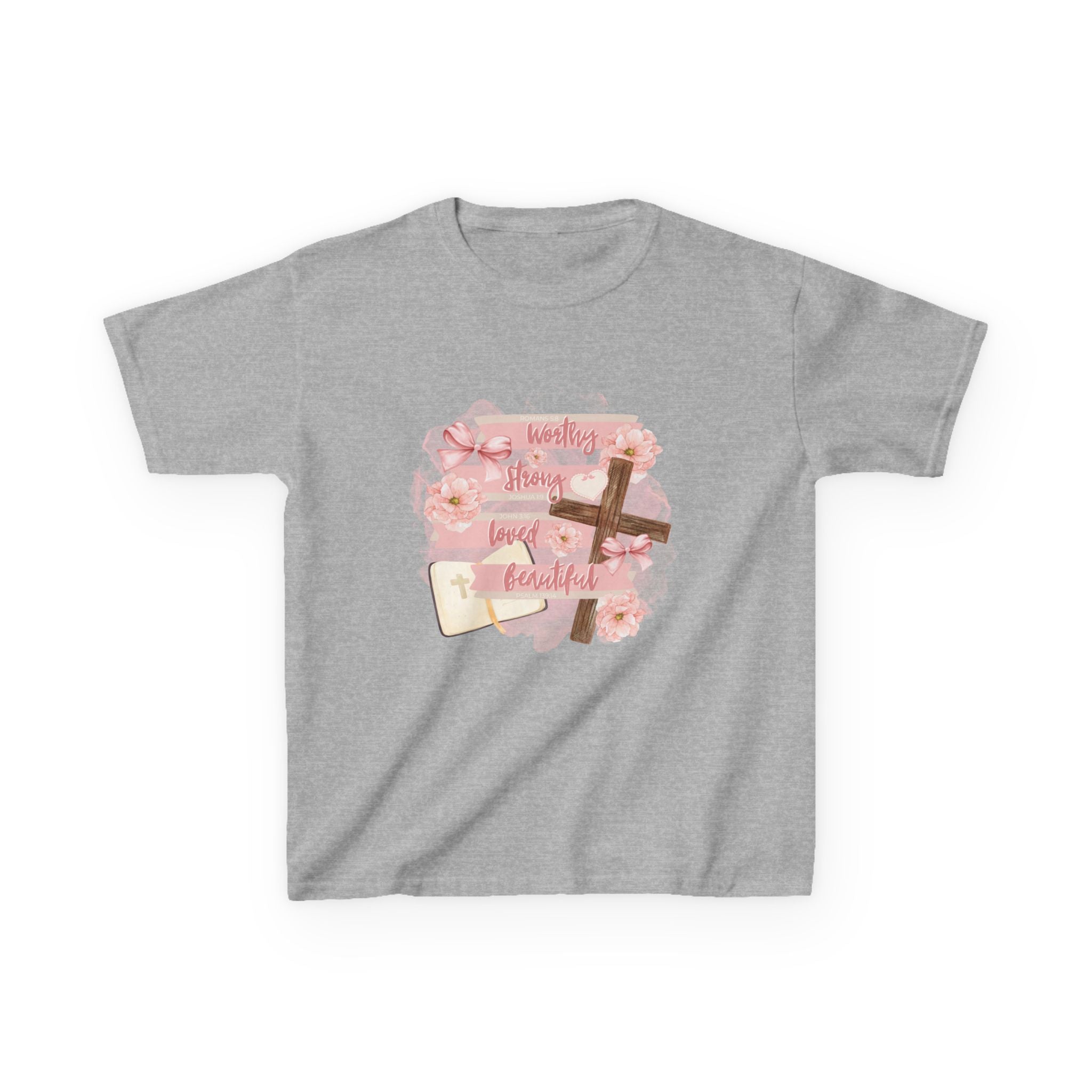 Kids T-Shirt — Pink Floral 'Daddy's Little Love' Cross Design