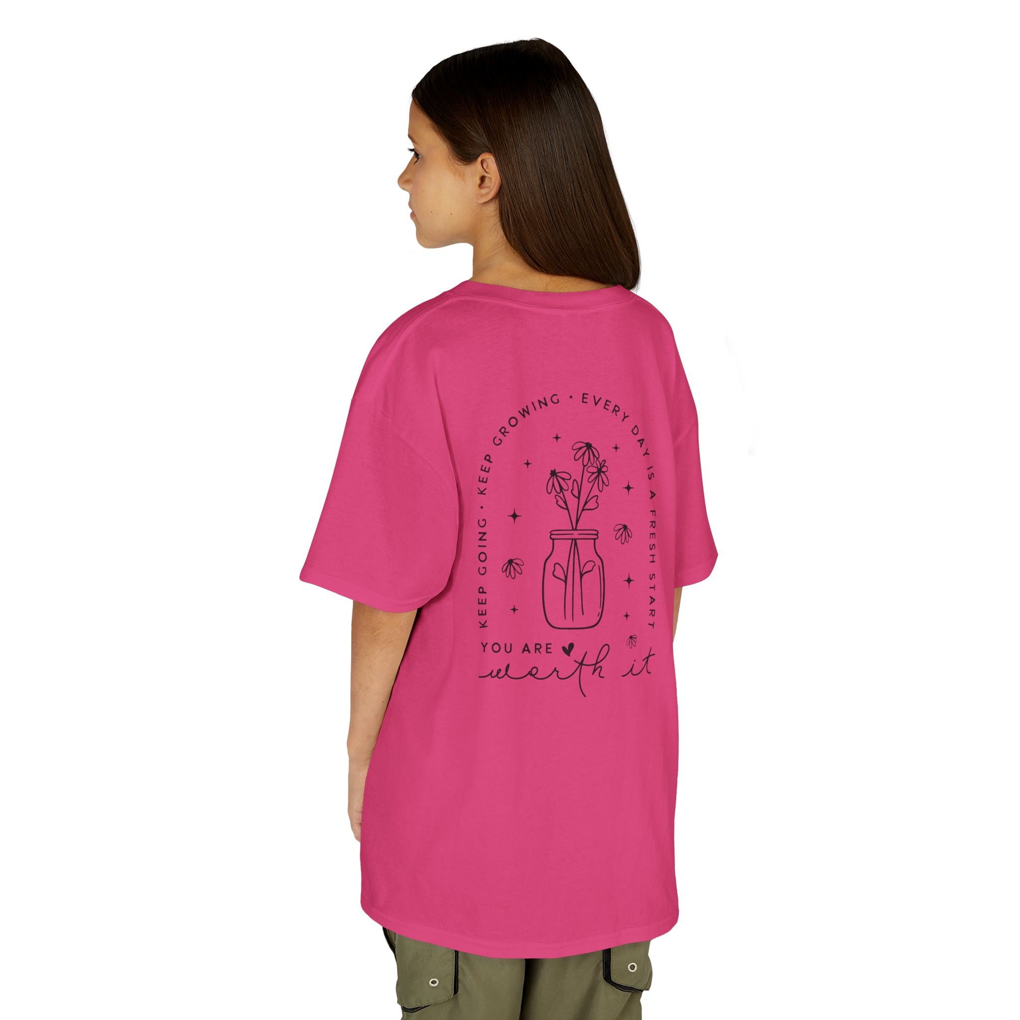Kids Tee — “You Are Worth It” Minimal Floral Comfort Shirt