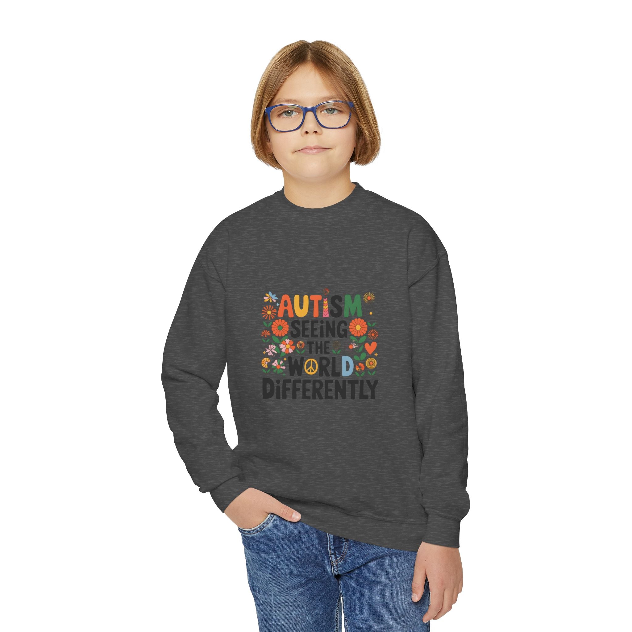 Autism Seeing the World Differently Youth Crewneck Sweatshirt