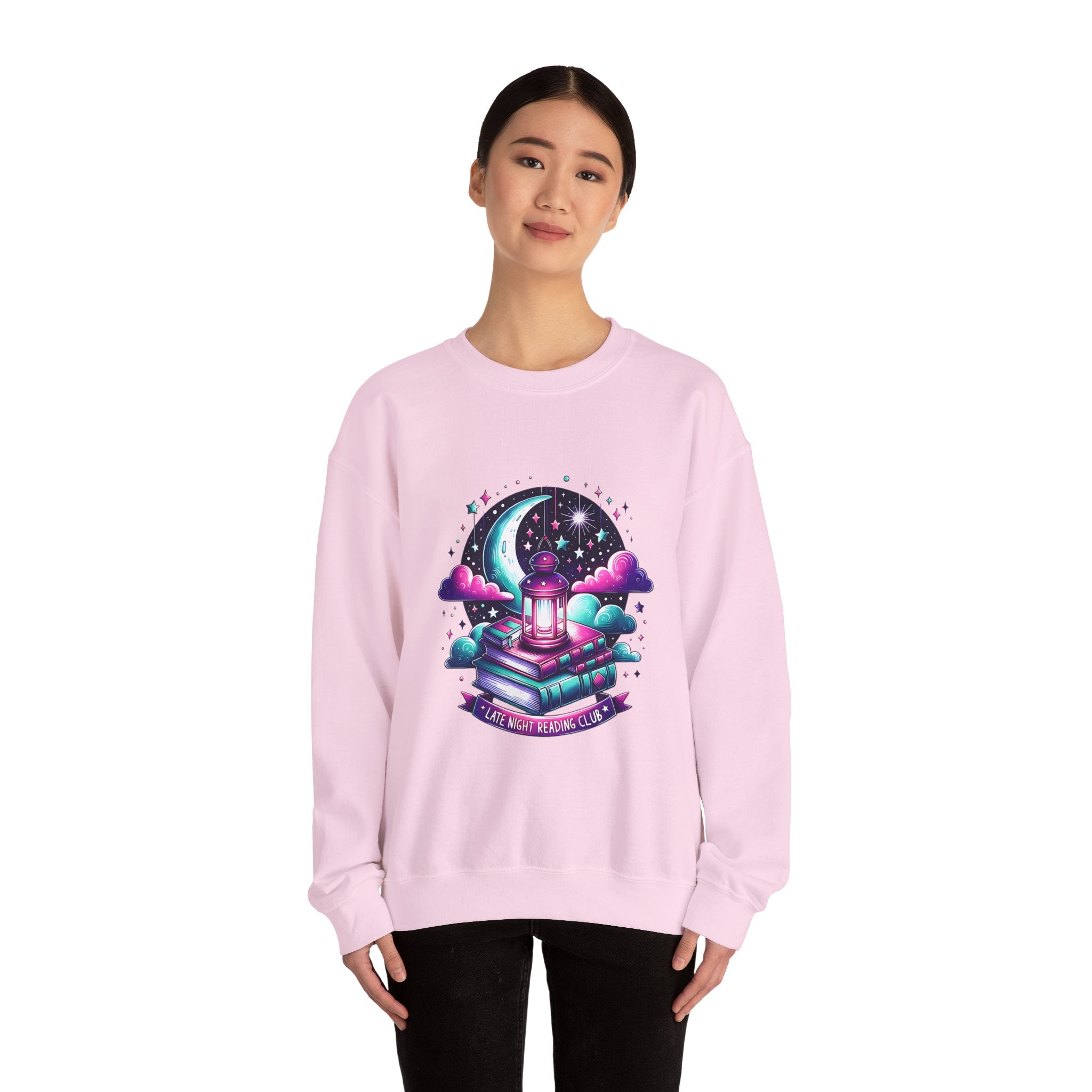 Mystical Reading Crewneck Sweatshirt — "Let Your Magic Bloom" Book & Lantern Design