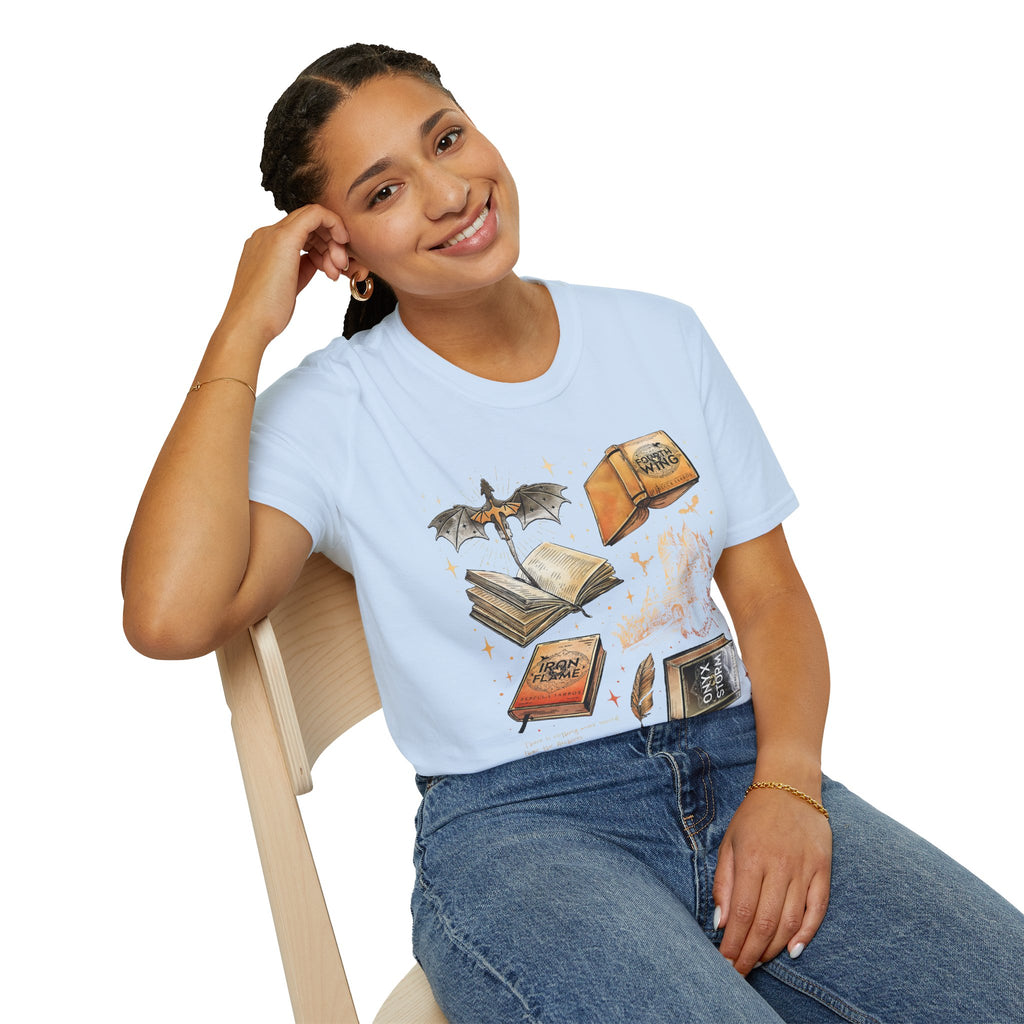 Book Dragon T-Shirt — Vintage Magical Books & Bat Illustration