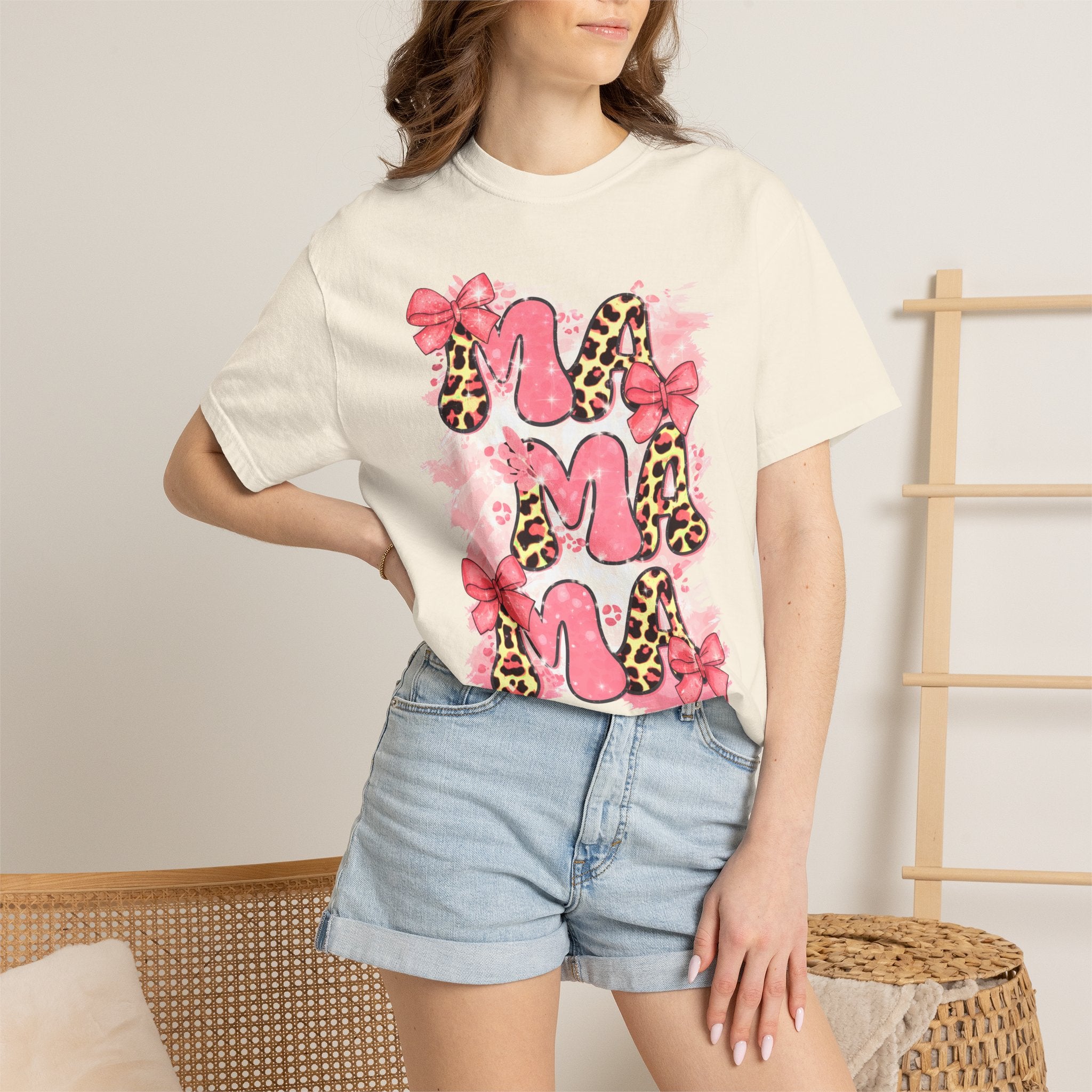 Mama Leopard Floral T-Shirt — Pink Bow Mother's Day Tee