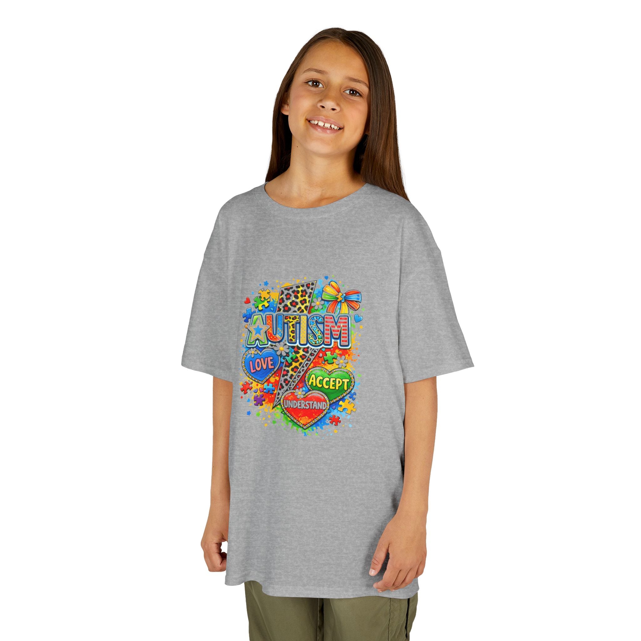 Kids Tee — Colorful Pride & Love Heart Graphic (Love, Accept, Understand)