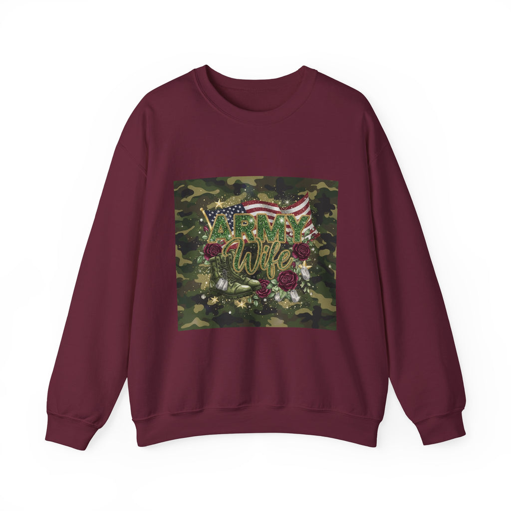 Army Wife Camo Sweatshirt - American Flag Floral Military Crewneck