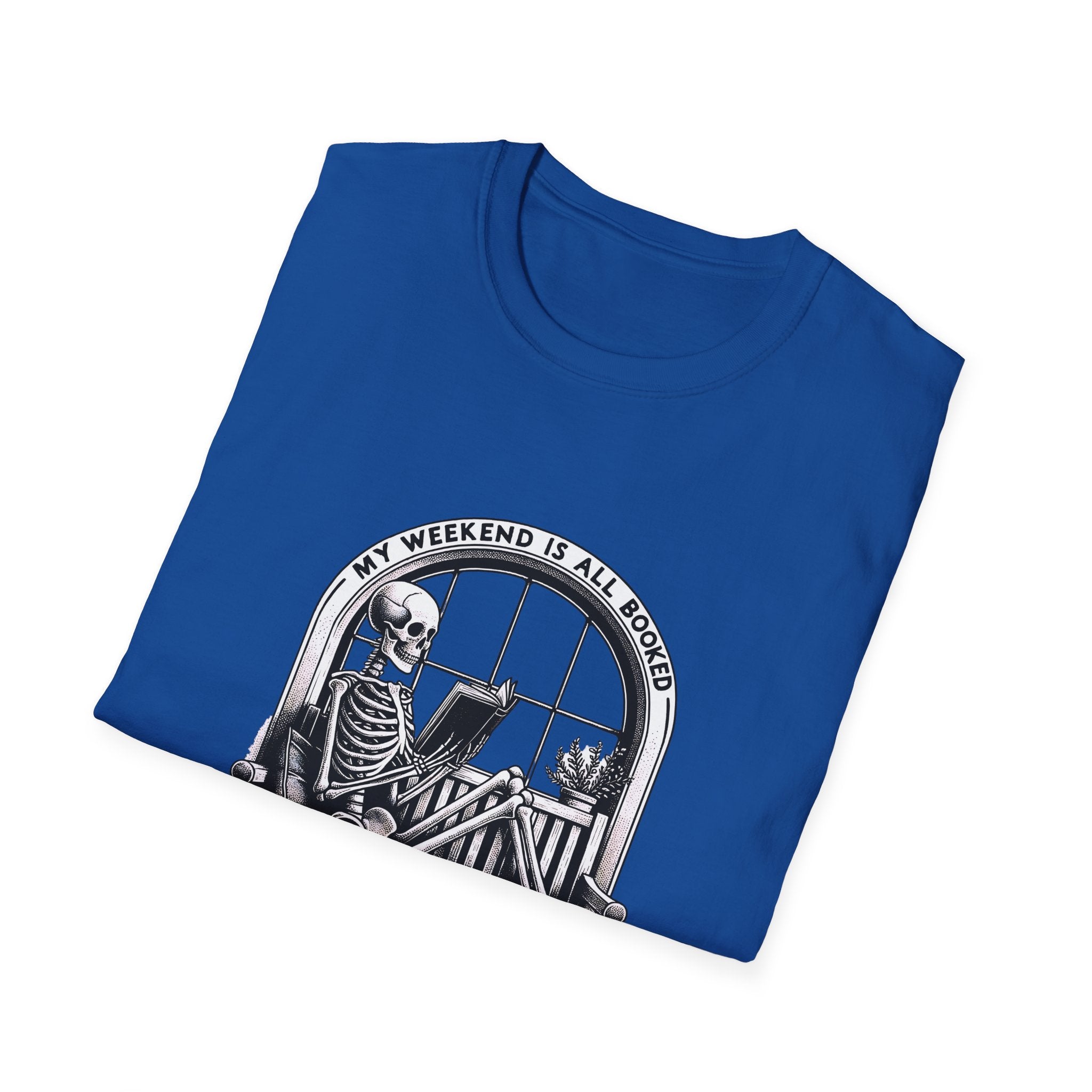 Skeleton Reading Window T‑Shirt — “My Weekend Is All Booked” Graphic Tee