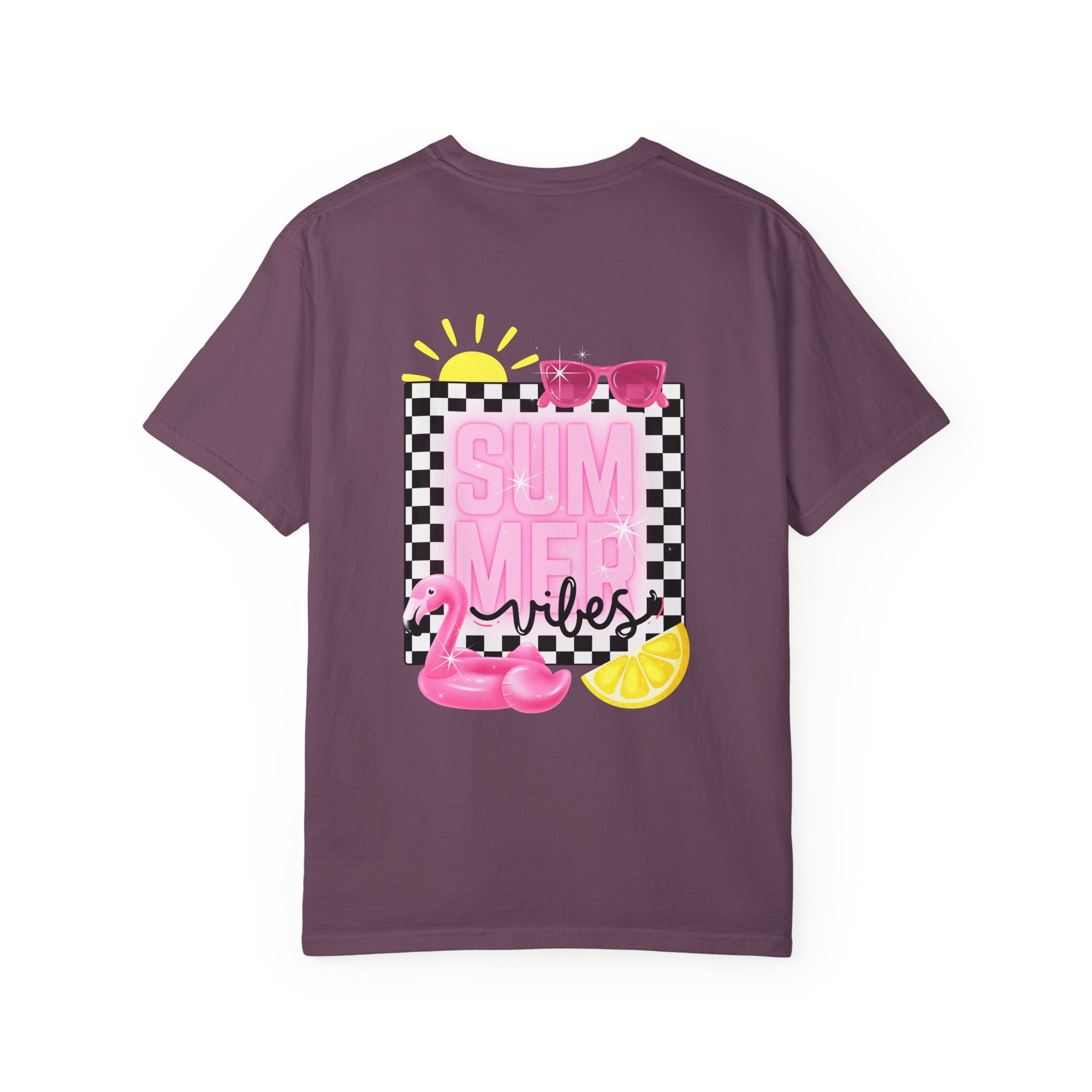 Summer Vibes T-Shirt — Pink Floatie & Checkered Graphic