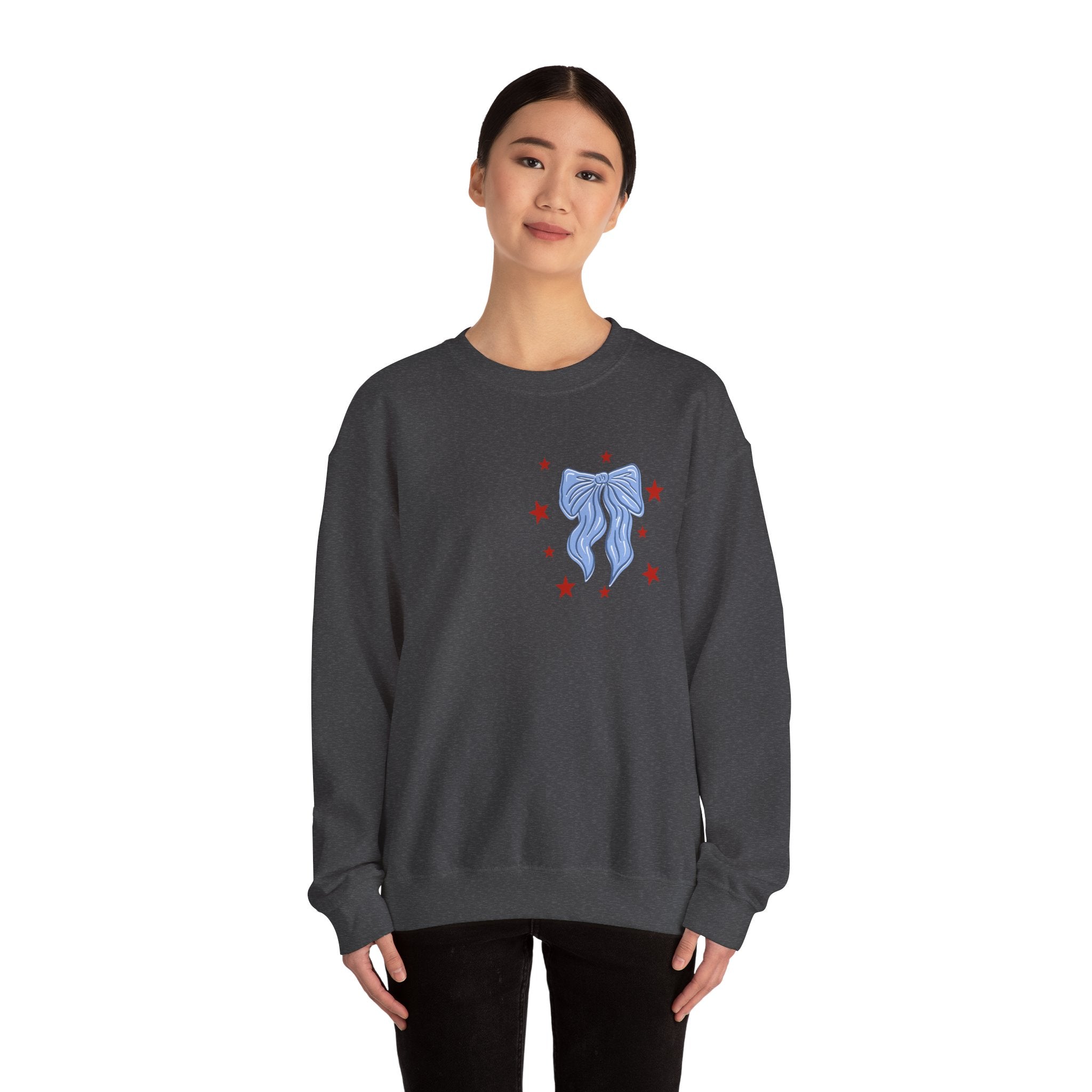 Double-sided American Honey Crewneck Sweatshirt — Patriotic Blue Ribbon Stars Pullover