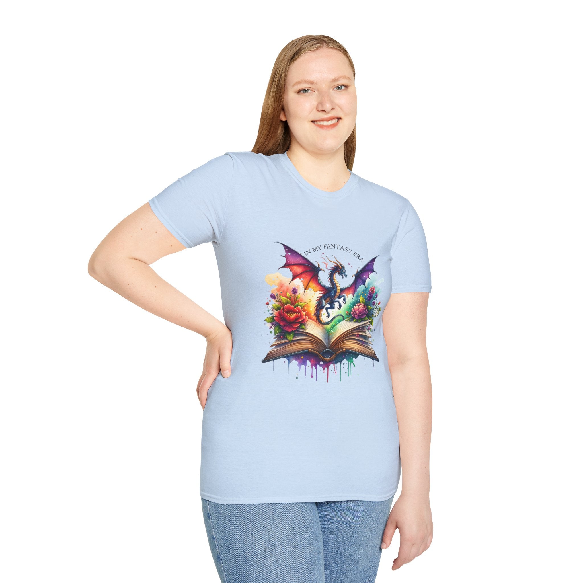 Fantasy Dragon Book T-Shirt — 'Live in My Fantasy' Colorful Storybook Design