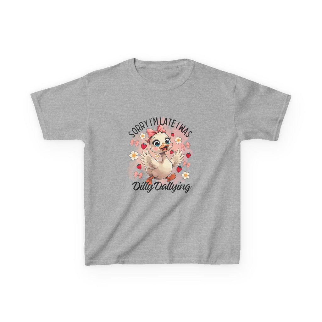 Kids Tee — "Sorry I’m Late I Was Dilly Dallying" Cute Sloth Floral Graphic