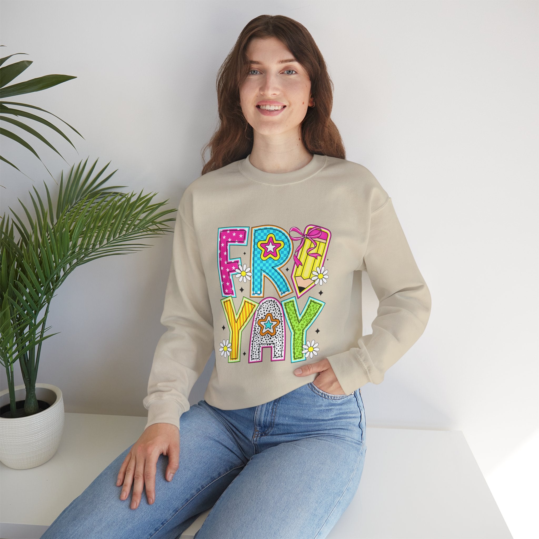 Fro-Yay Crewneck Sweatshirt — Colorful Retro Cartoon Graphic