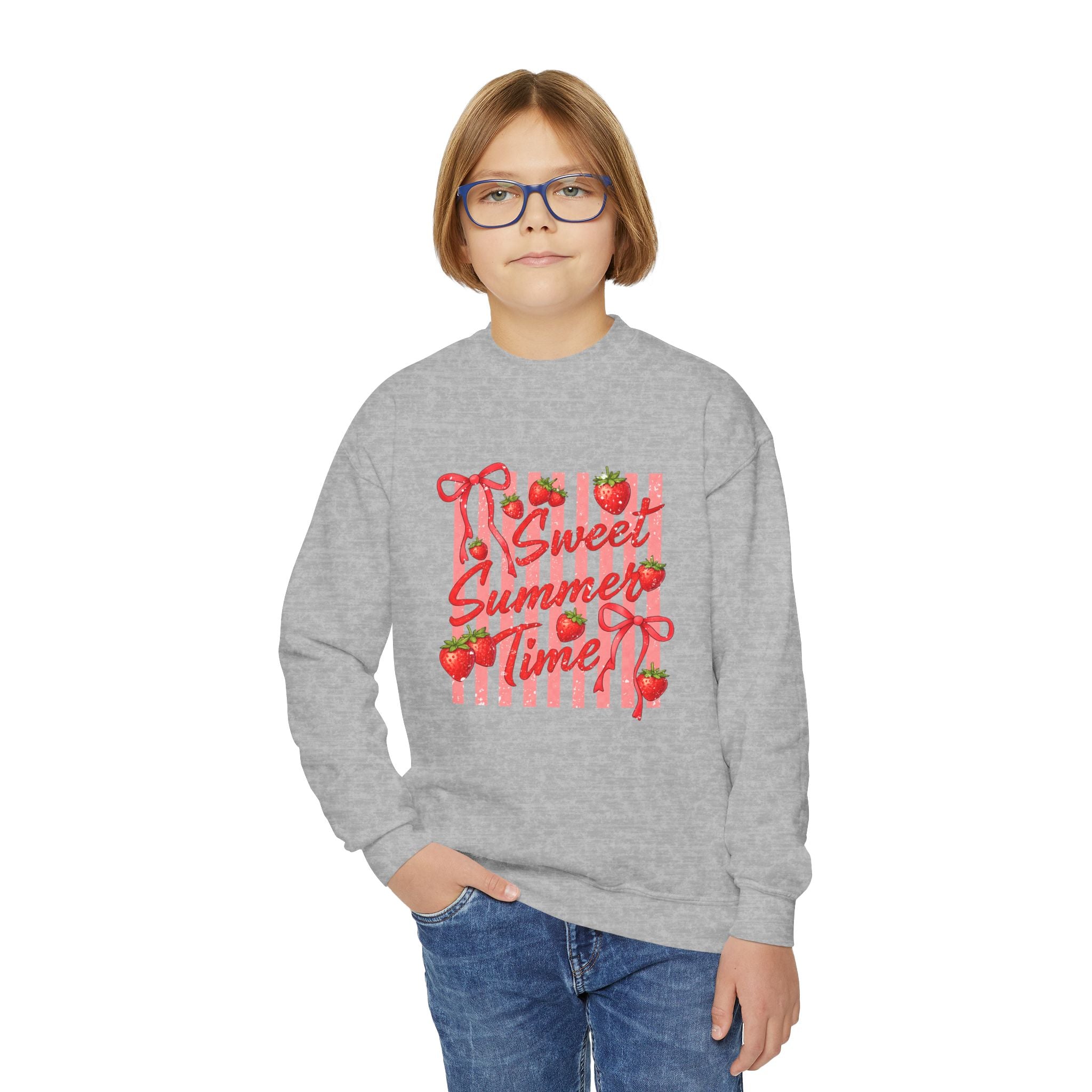 Youth Sweatshirt - "Sweet Summer Time" Strawberry Graphic Crewneck