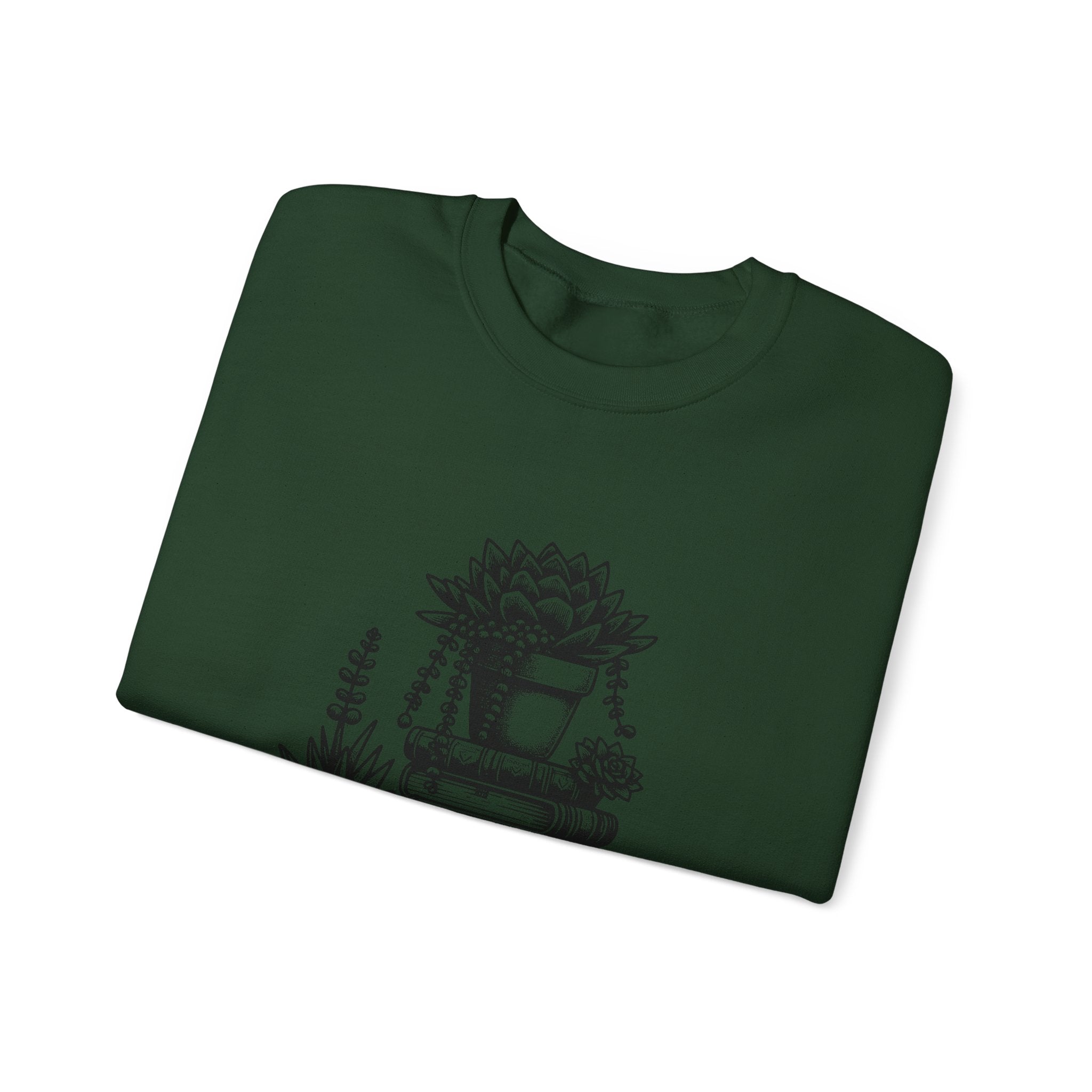 Book Lover Sweatshirt — “Just a Girl Who Loves Books” Cozy Crewneck with Succulent Stack Design