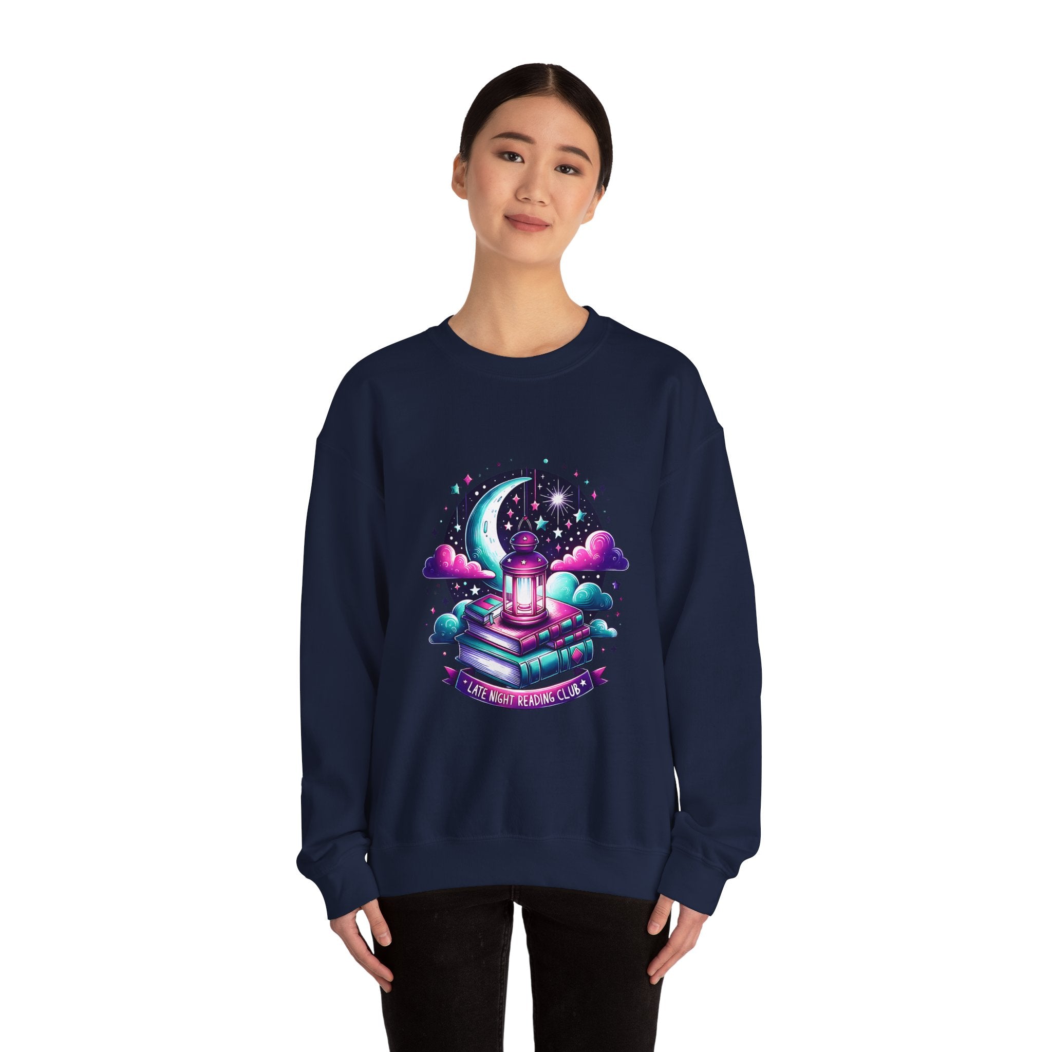 Mystical Reading Crewneck Sweatshirt — "Let Your Magic Bloom" Book & Lantern Design