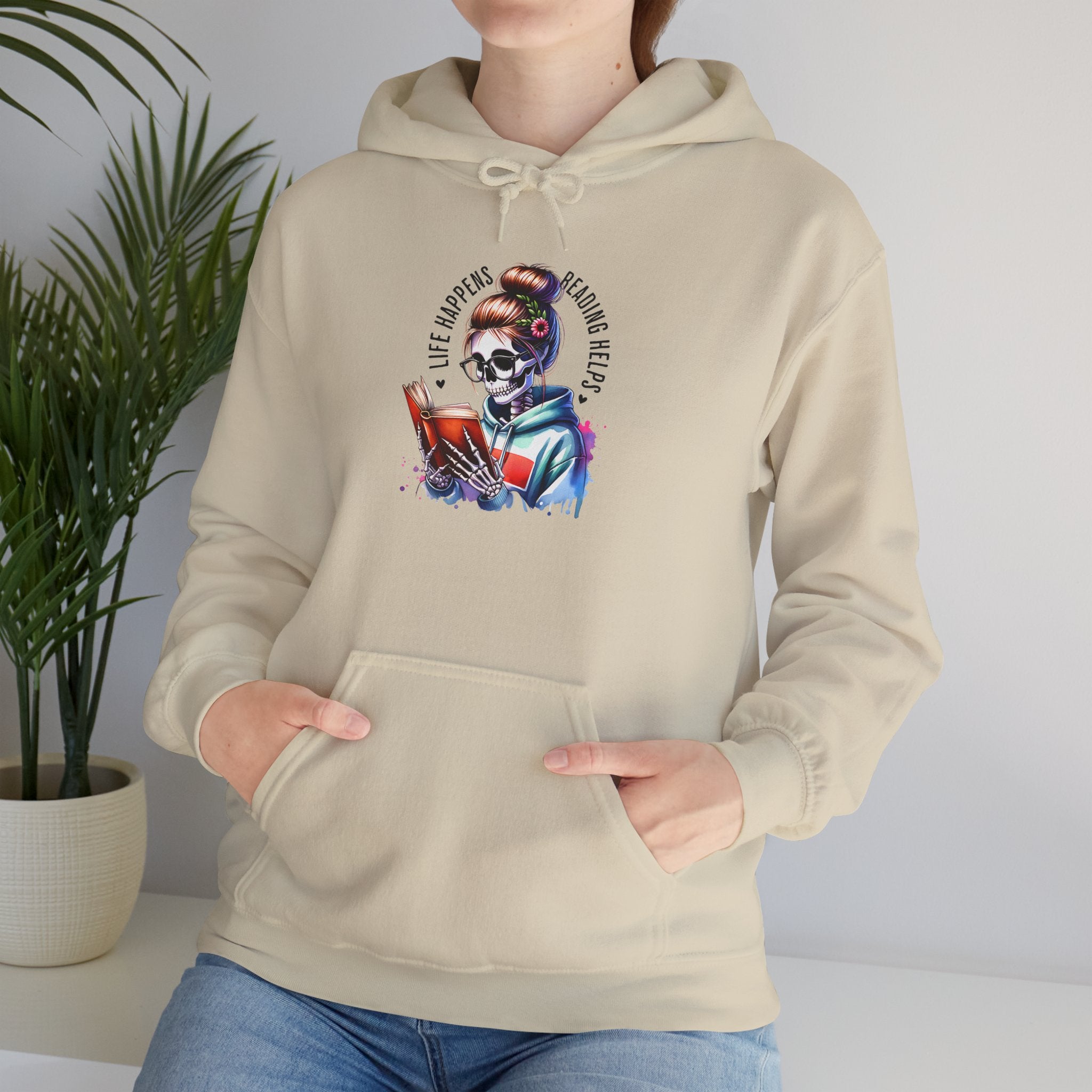 Hoodie - 'Eat, Sleep, Read, Repeat' Skeleton Reader Graphic Hoodie