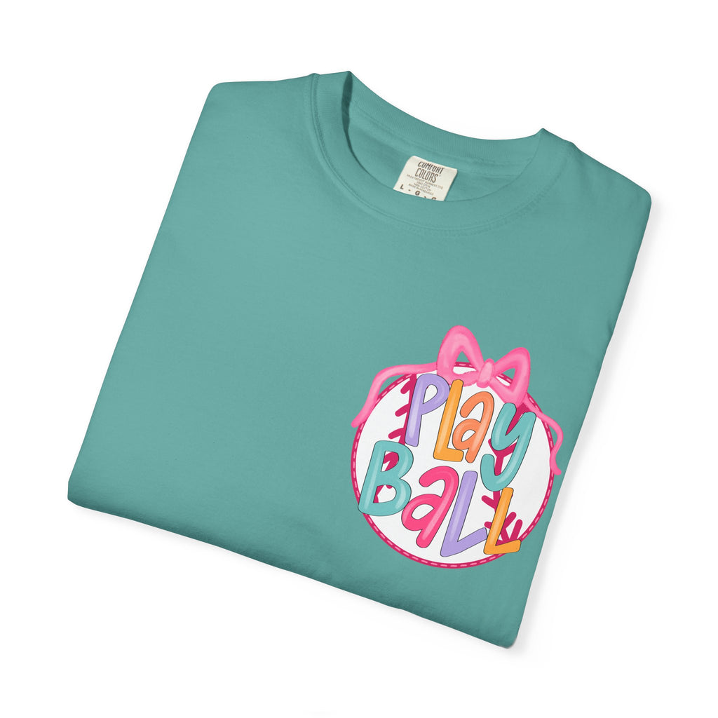 Softball Tee — "Play Ball" Front & "Pitch, Batter, Batter, Swing" Heart Back
