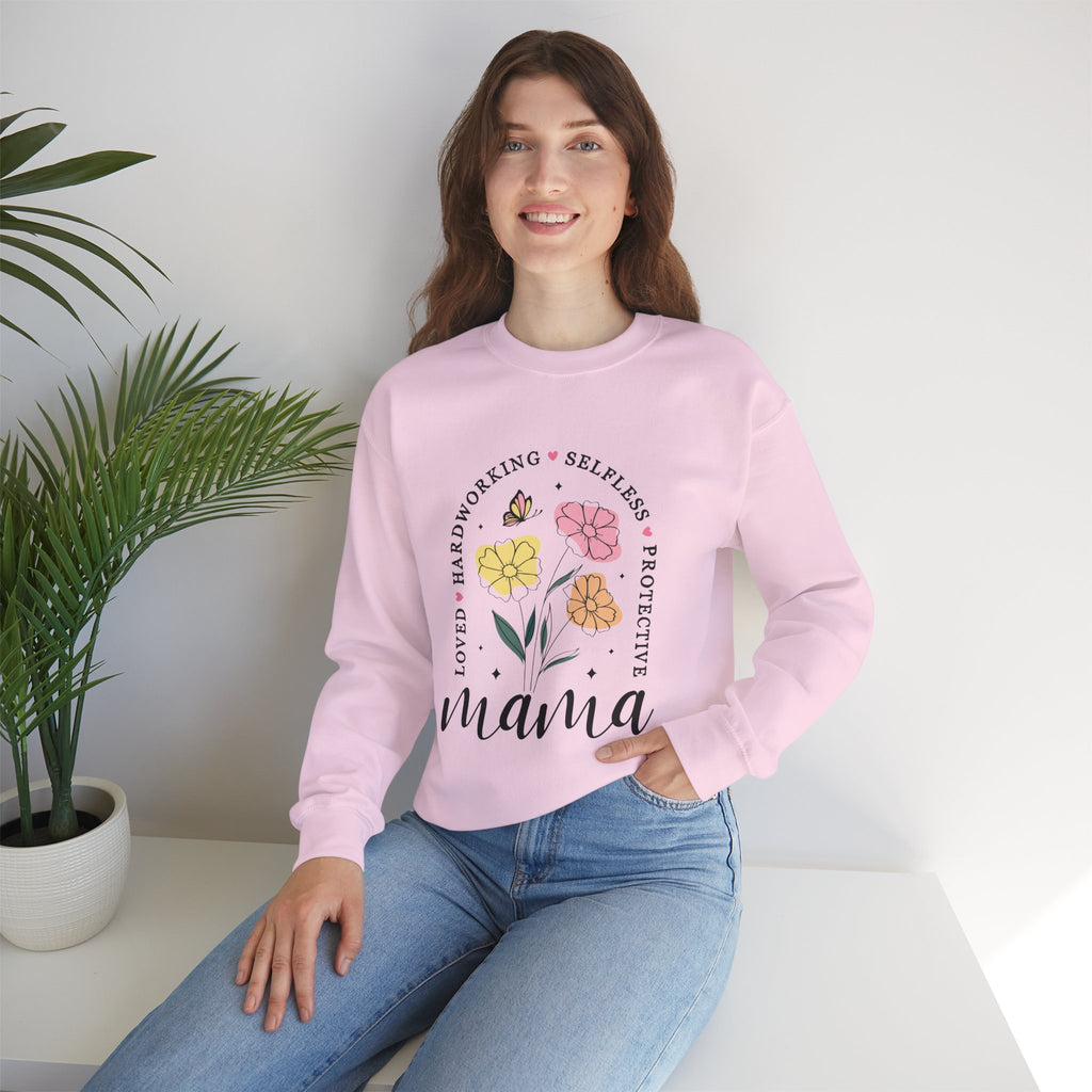 Mama Floral Sweatshirt — "Loved, Hardworking, Selfless, Protective" Mother's Day Crewneck