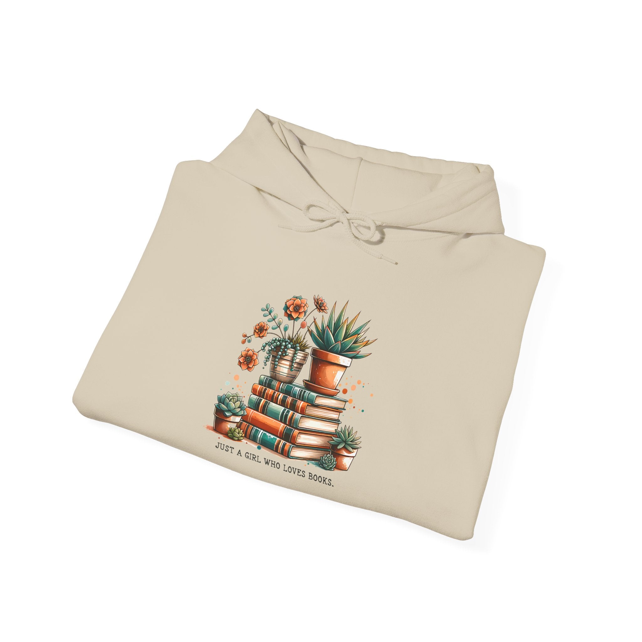 Plant Lover Hoodie – 'Plant Lady With Books' Cozy Botanical Pullover
