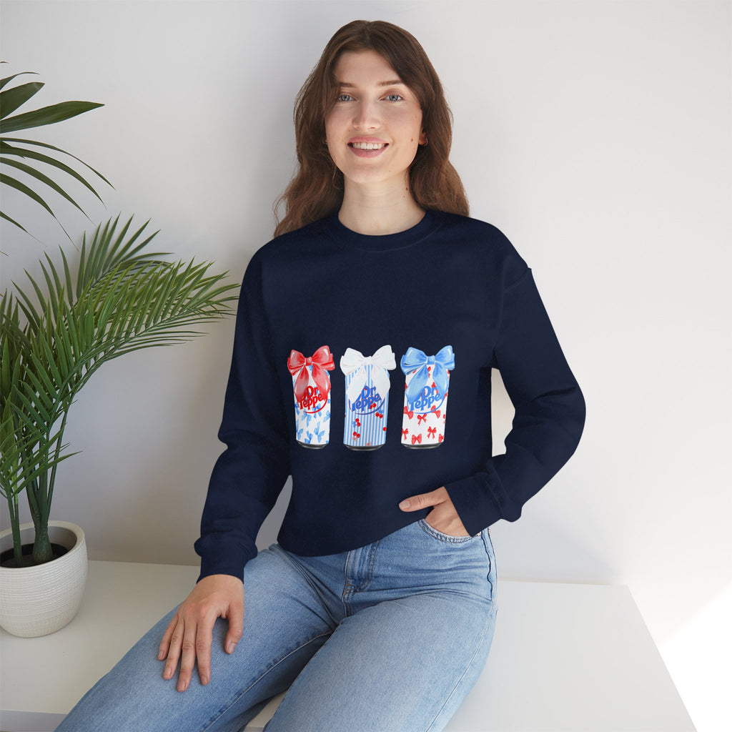Patriotic Gift Candles Crewneck Sweatshirt – Red White Blue Ribbon Candle Trio