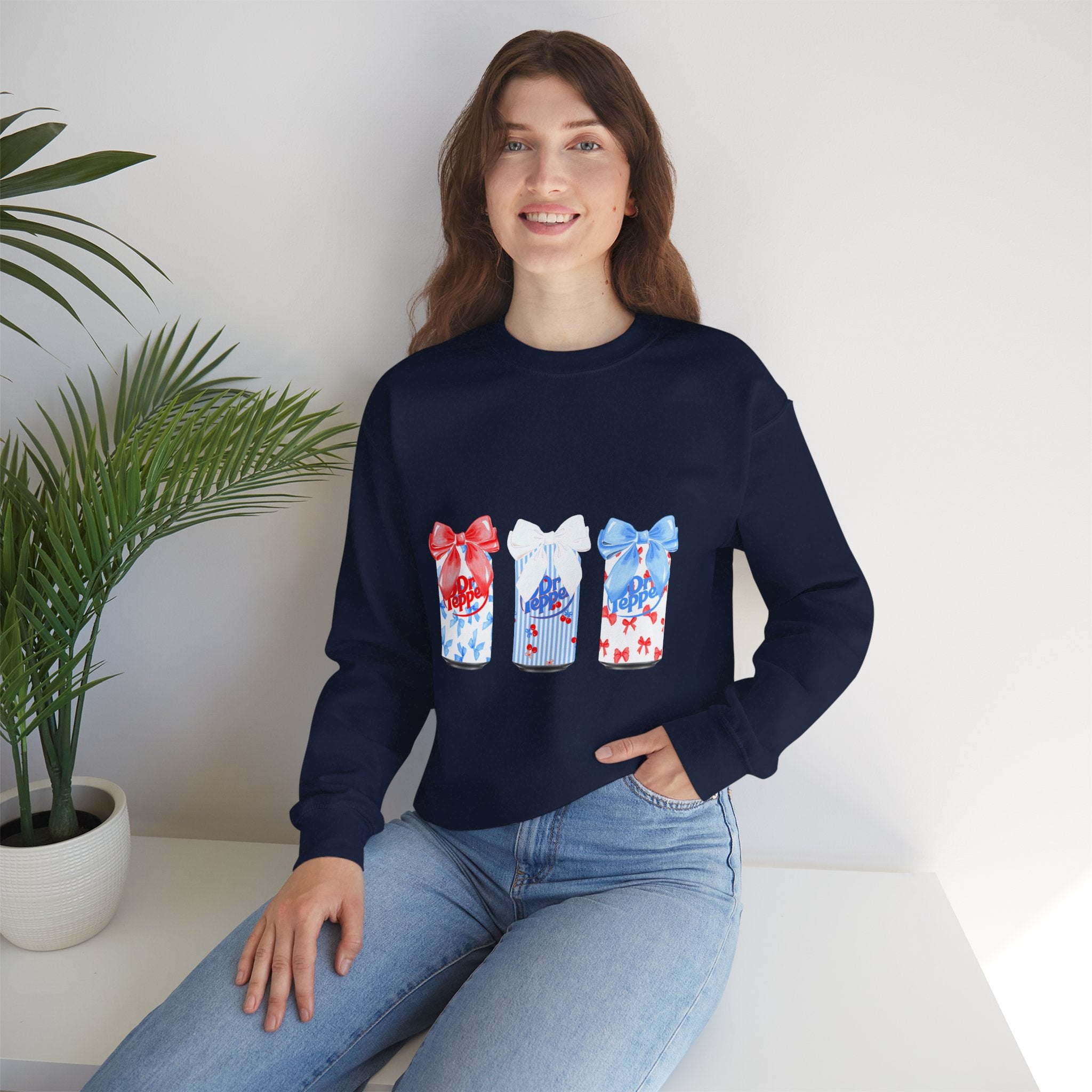Patriotic Gift Candles Crewneck Sweatshirt – Red White Blue Ribbon Candle Trio