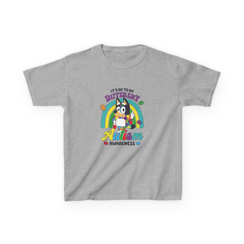 Kids Tee — "It's OK to Be Different" Autism Awareness Rainbow Design
