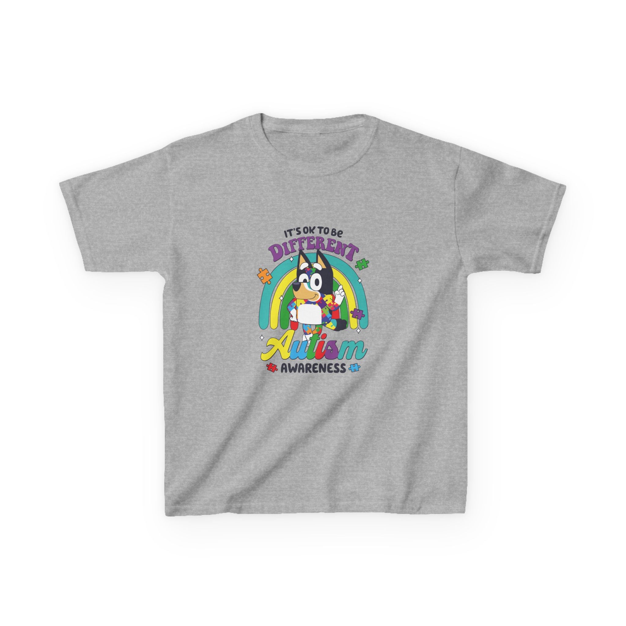 Kids Tee — "It's OK to Be Different" Autism Awareness Rainbow Design
