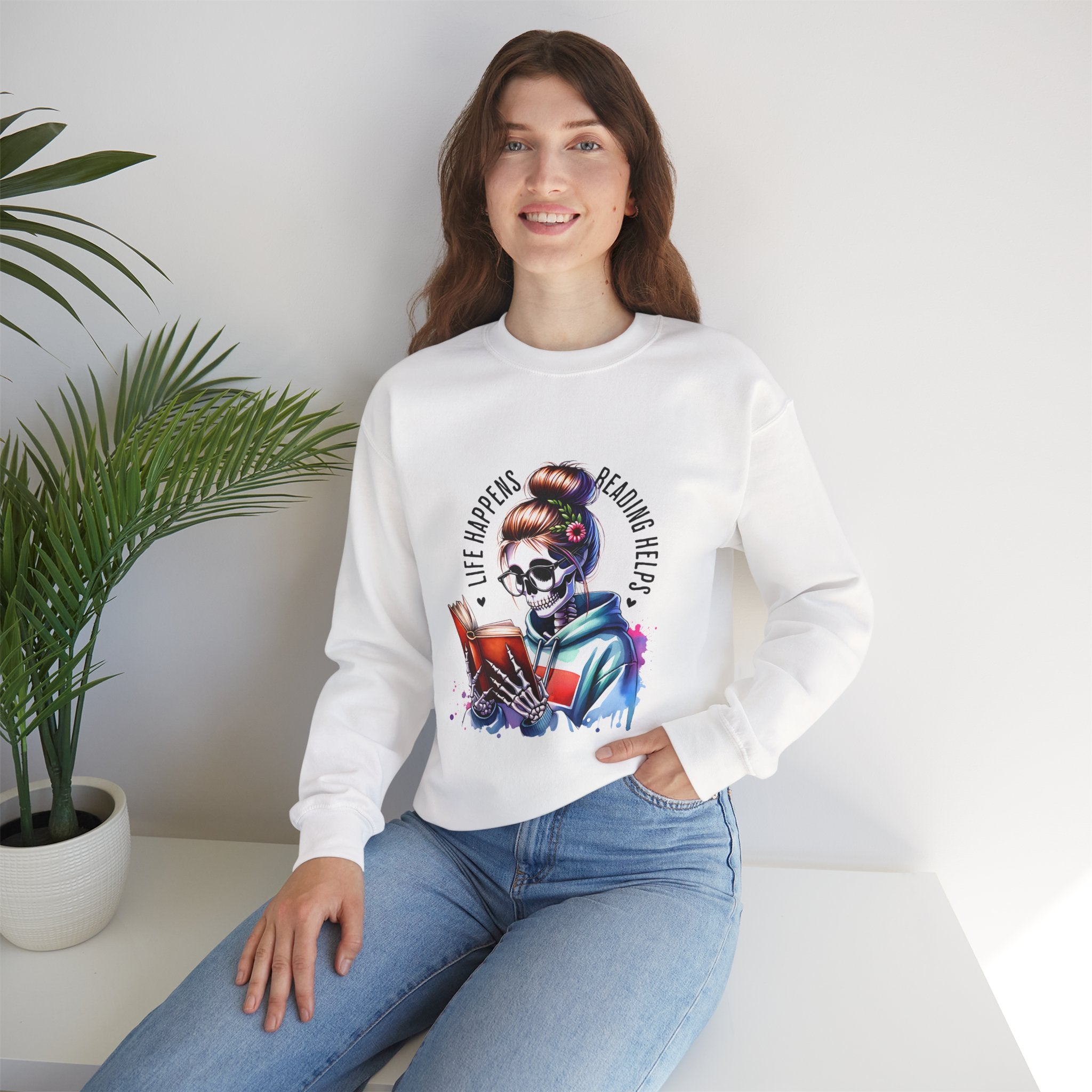 Reading Heals Sweatshirt — Skull Booklover Crewneck