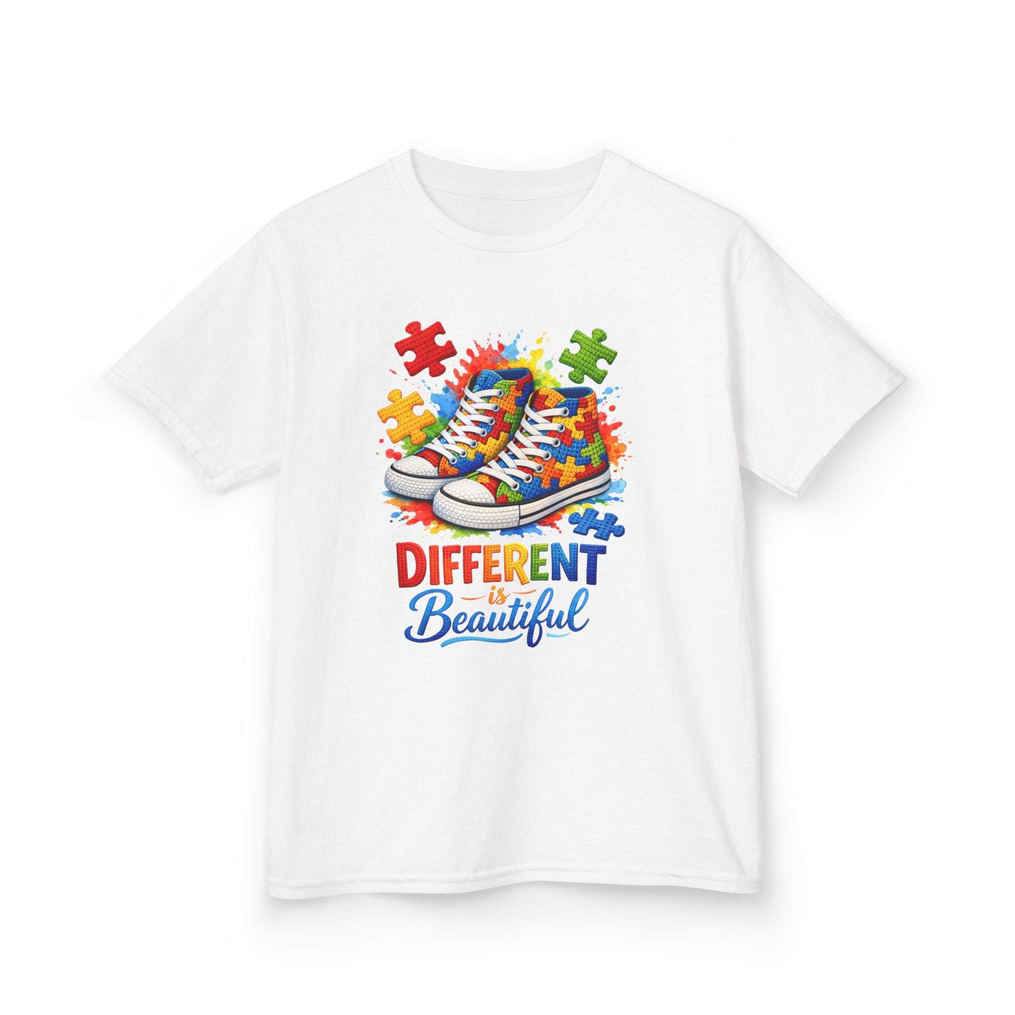 Kids T‑Shirt — 'Different Beautiful' Autism Awareness Sneakers Design