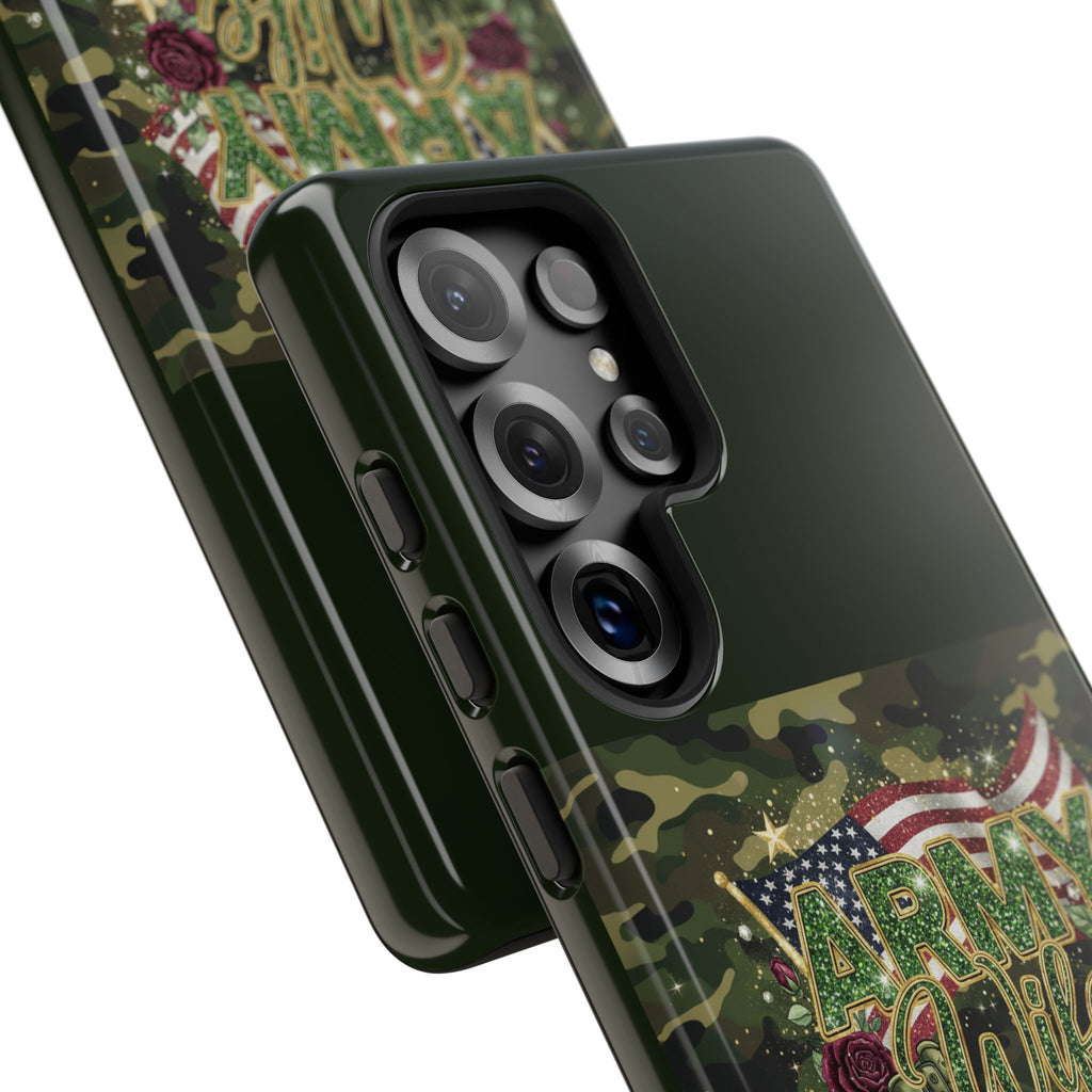 Army Wife Tough Phone Case — Camo Flag Design with Roses