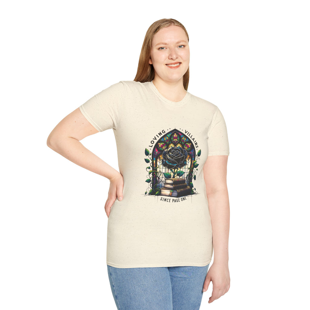 Loving Villains Rose Window T-Shirt — Gothic Floral 'Since Page One' Tee