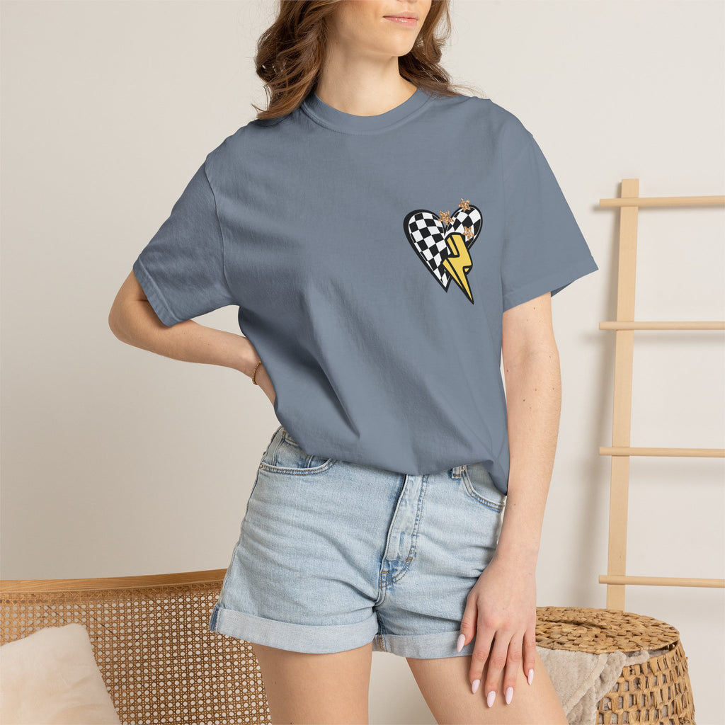 Graphic T-Shirt — Checker Heart & Tiger Collage Design