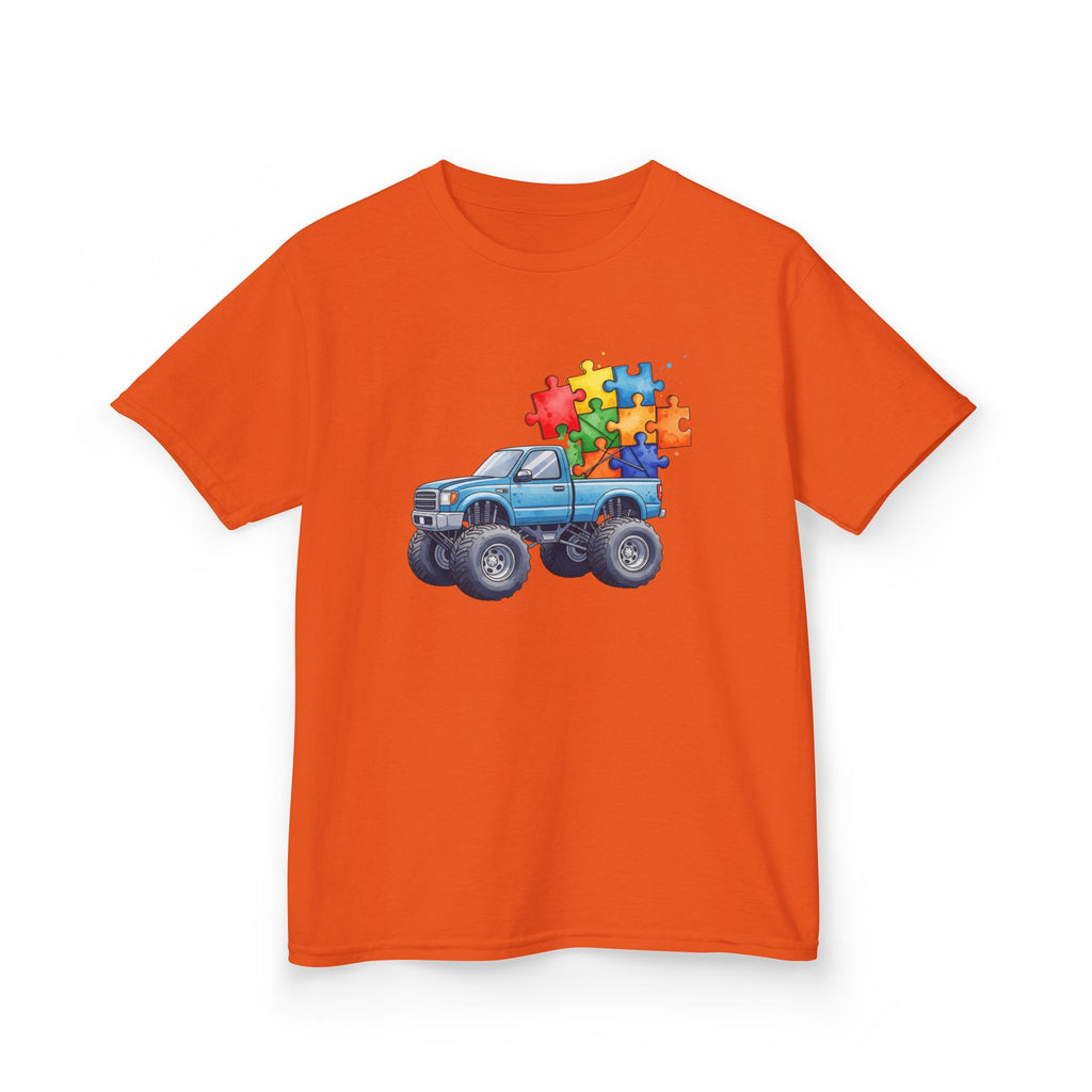 Kids Monster Truck Autism Awareness T‑Shirt — Puzzle Piece Ride