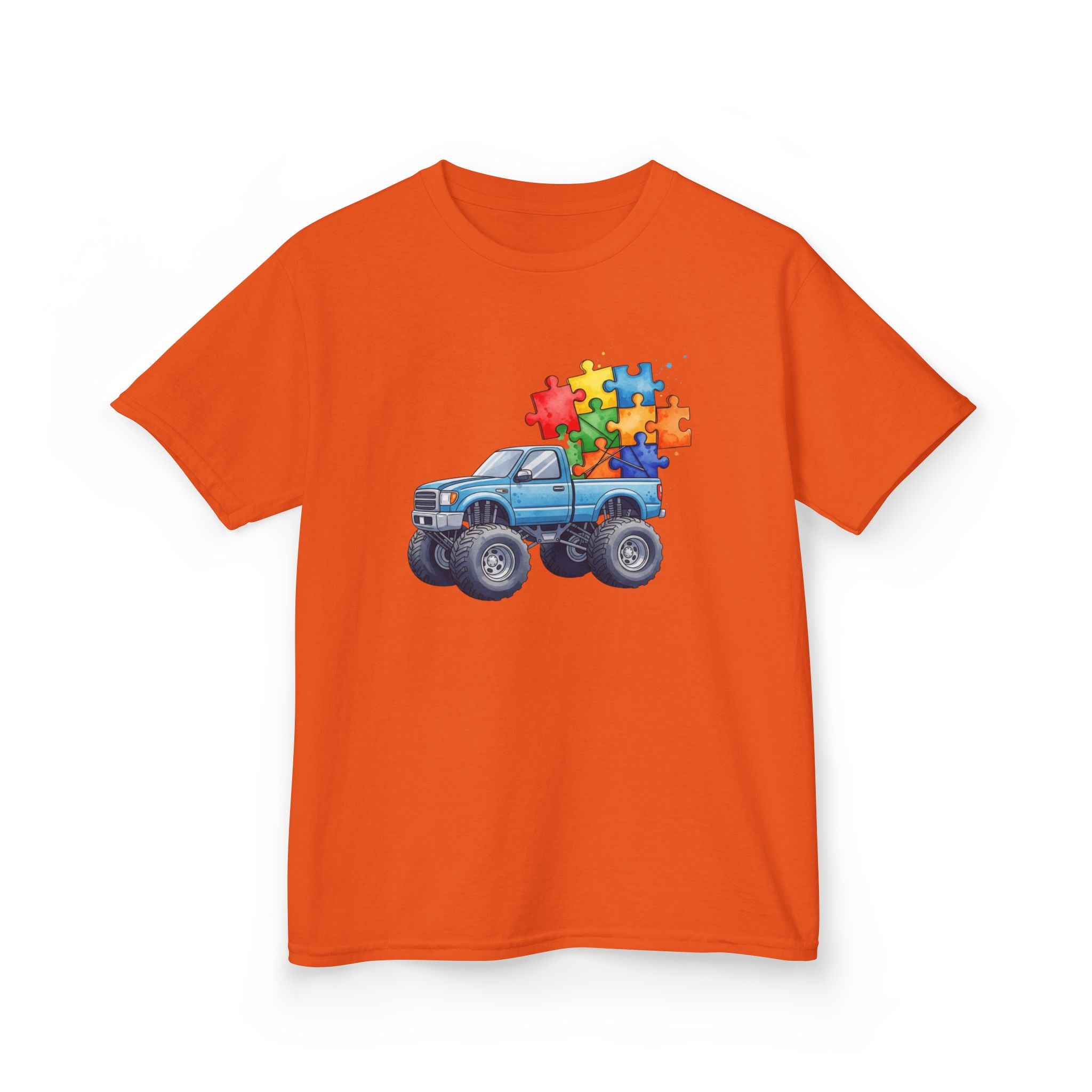 Kids Monster Truck Autism Awareness T‑Shirt — Puzzle Piece Ride