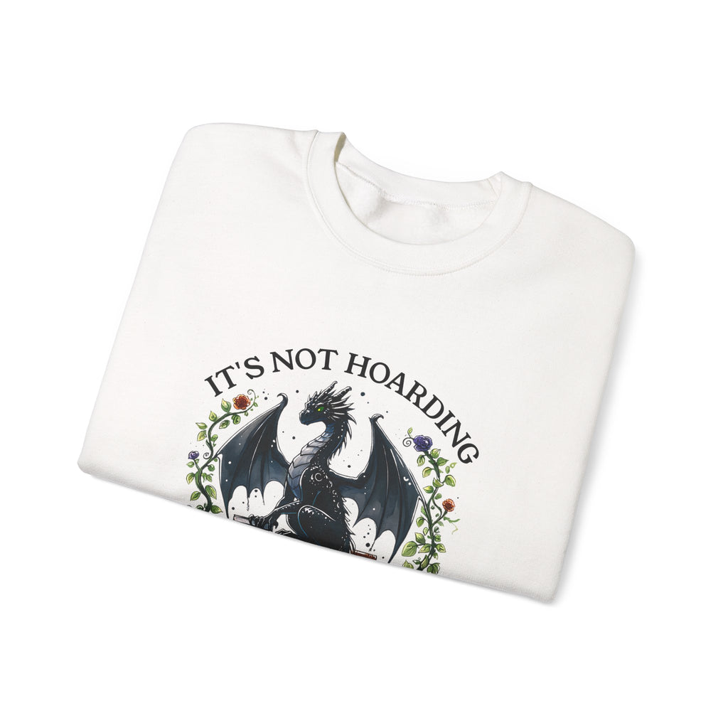 Book Dragon Crewneck Sweatshirt — "It's Not Hoarding If It's Books" Cozy Reader Pullover